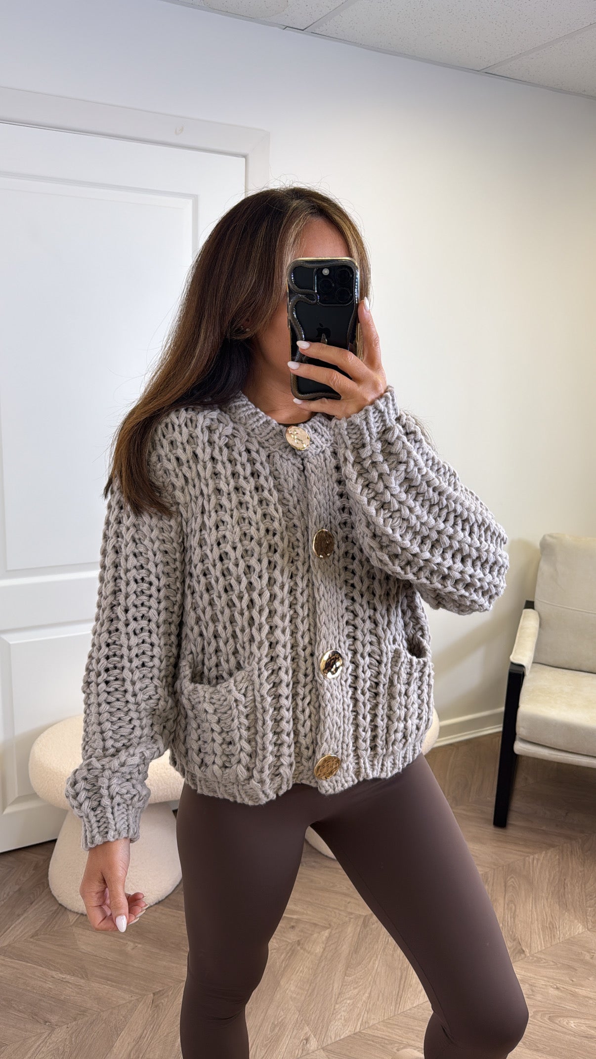 ELLA beige chunky knit cardigan