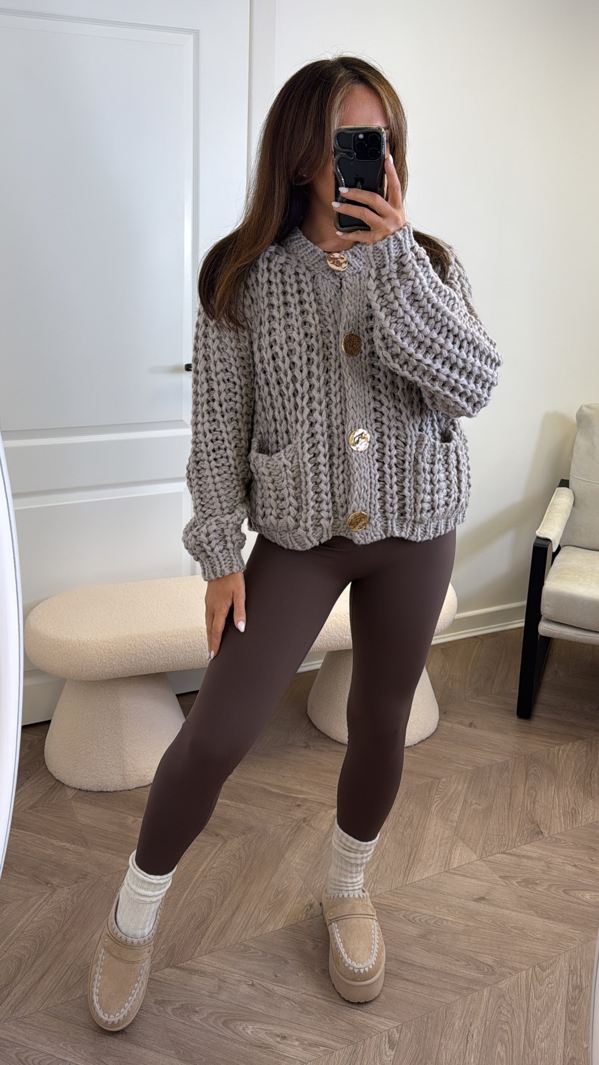 ELLA beige chunky knit cardigan