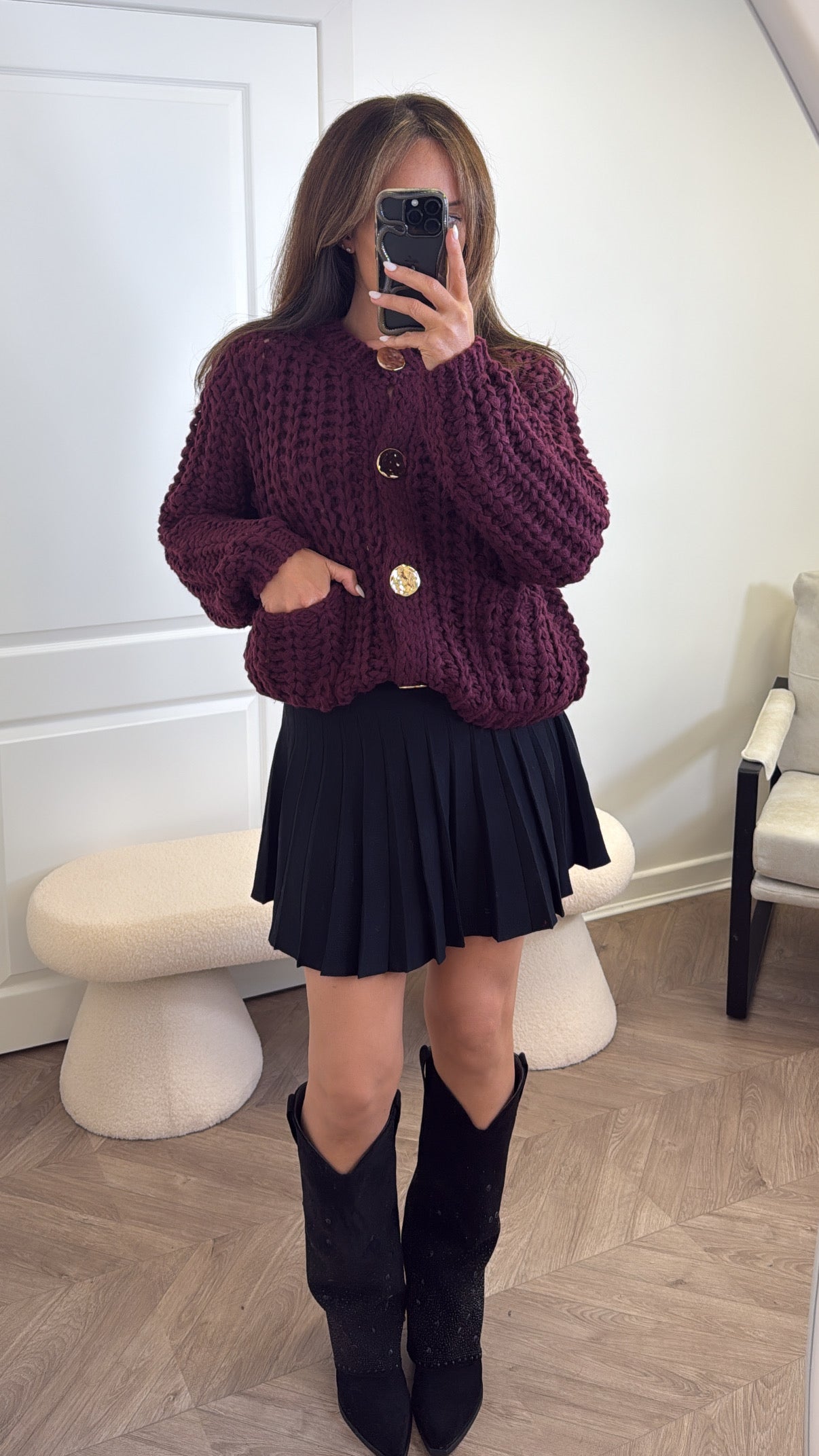 ELLA burgundy chunky knit cardigan