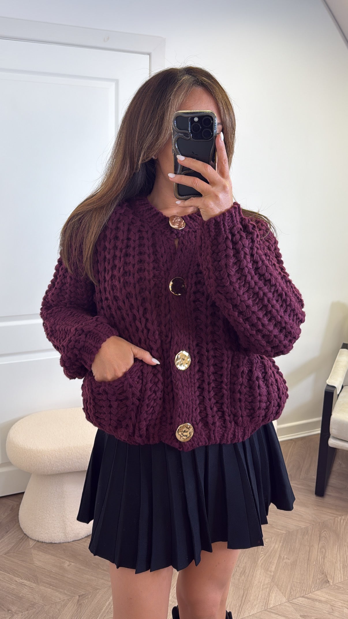 ELLA burgundy chunky knit cardigan