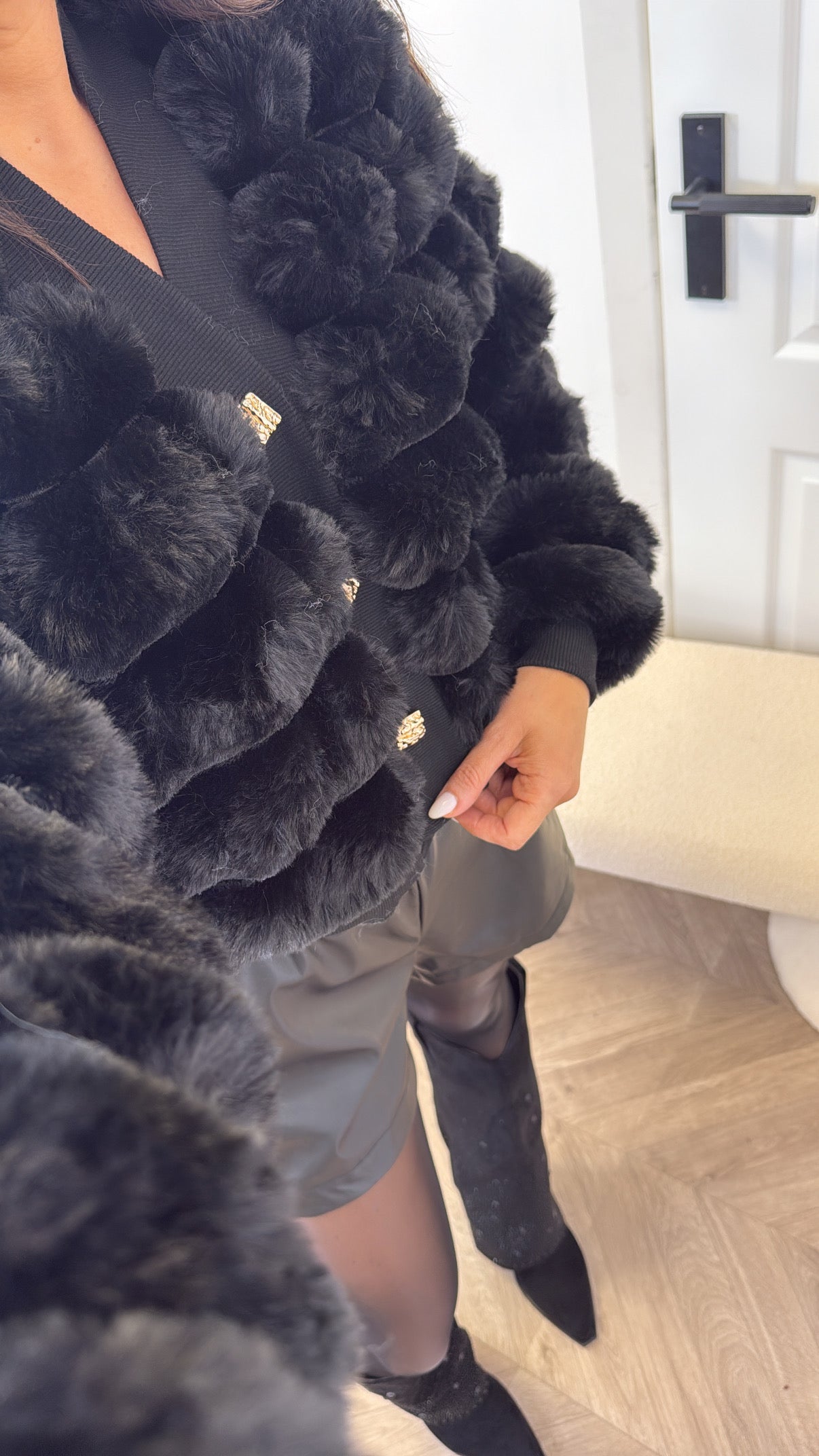 PORTIA black faux fur cardigan