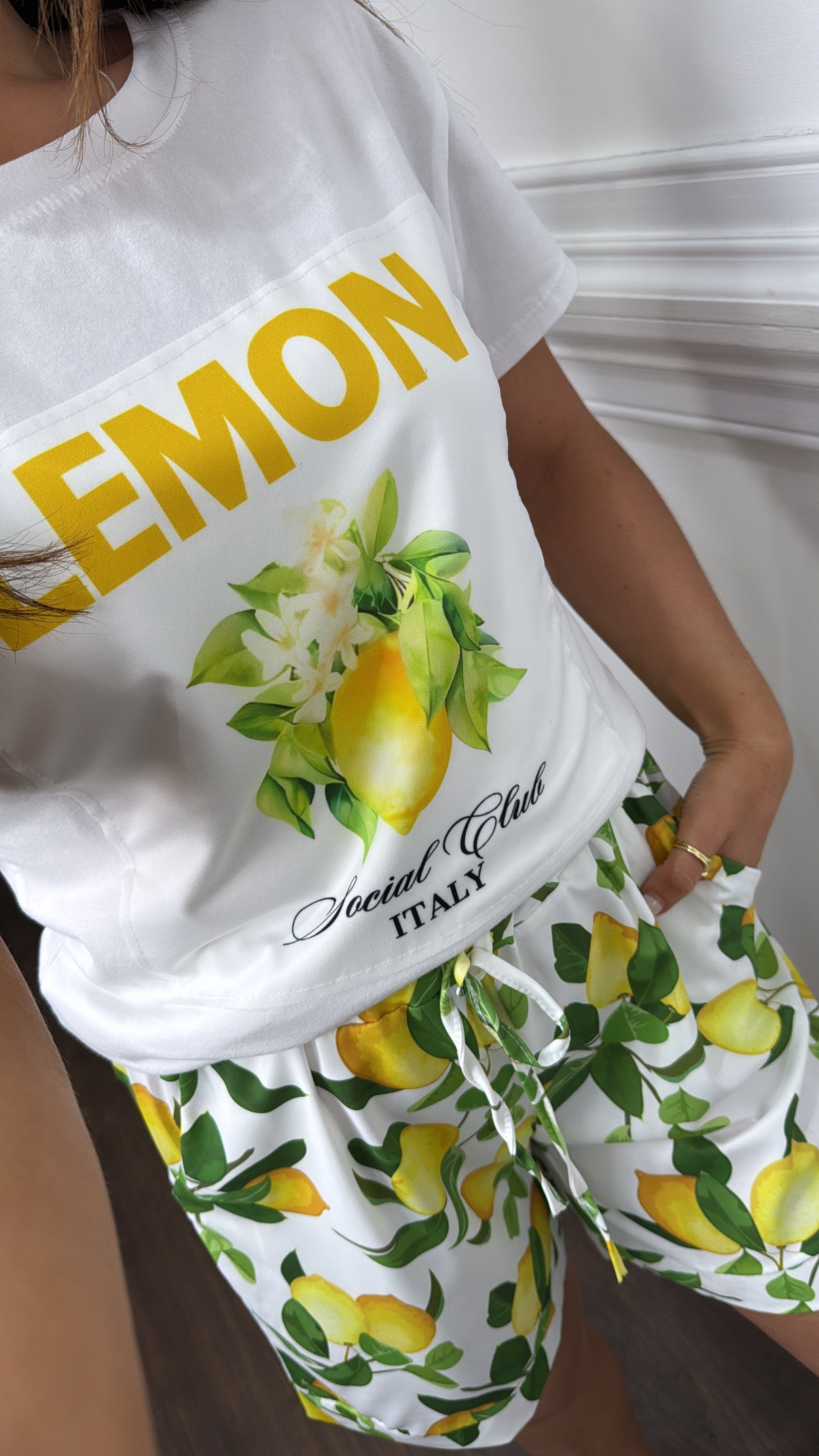 LEMON SOCIAL CLUB white and yellow top and shorts co-ord
