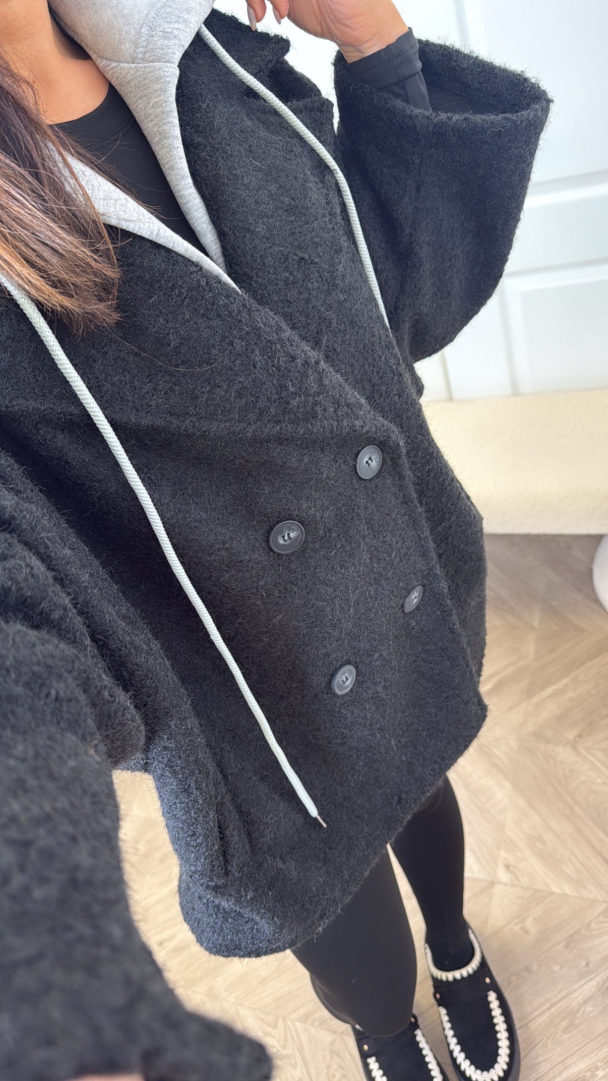 BREA black short duster jacket with integral hoody