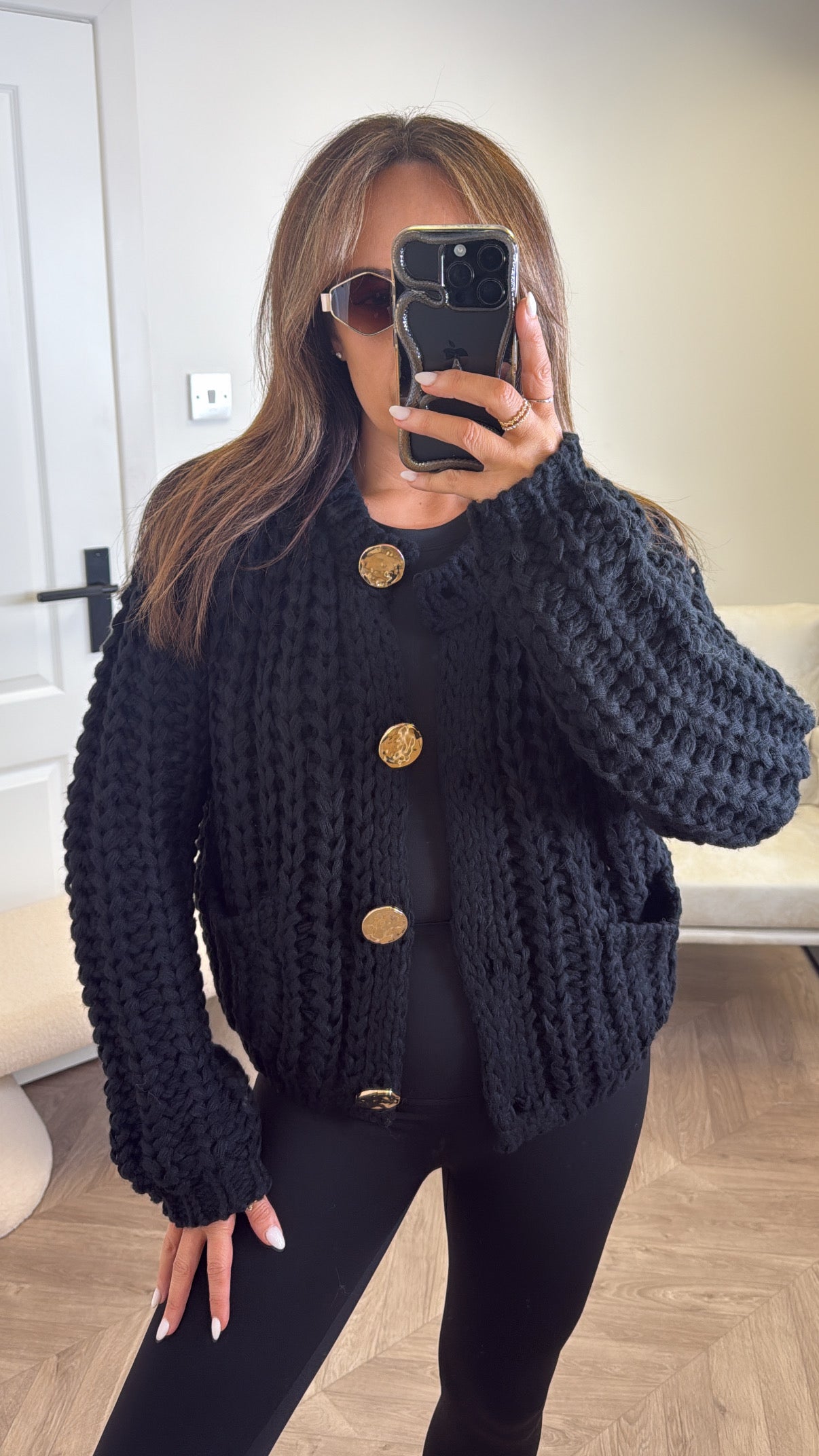 ELLA black chunky knit cardigan