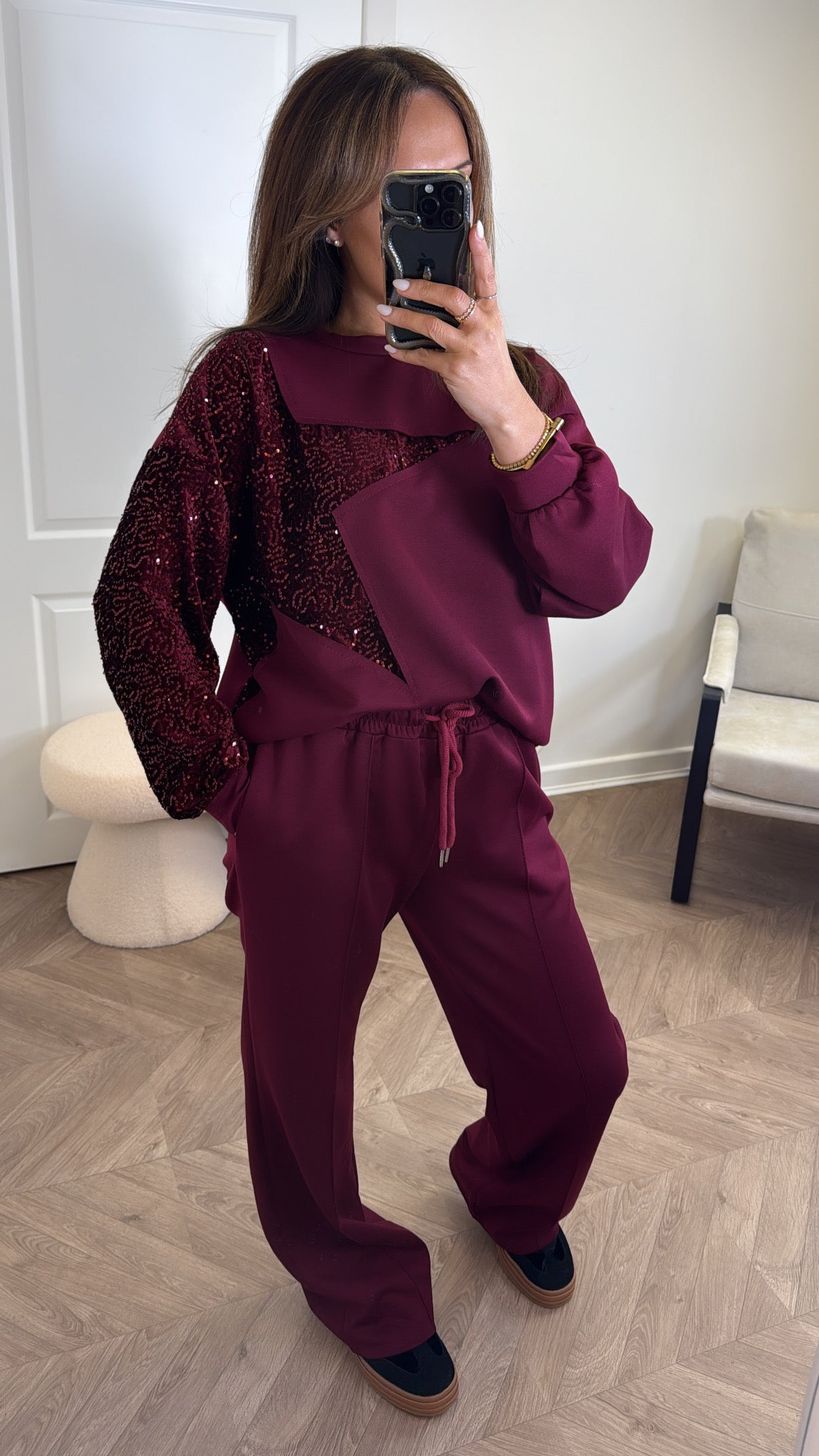 STARSTRUCK burgundy sequin star lounge set