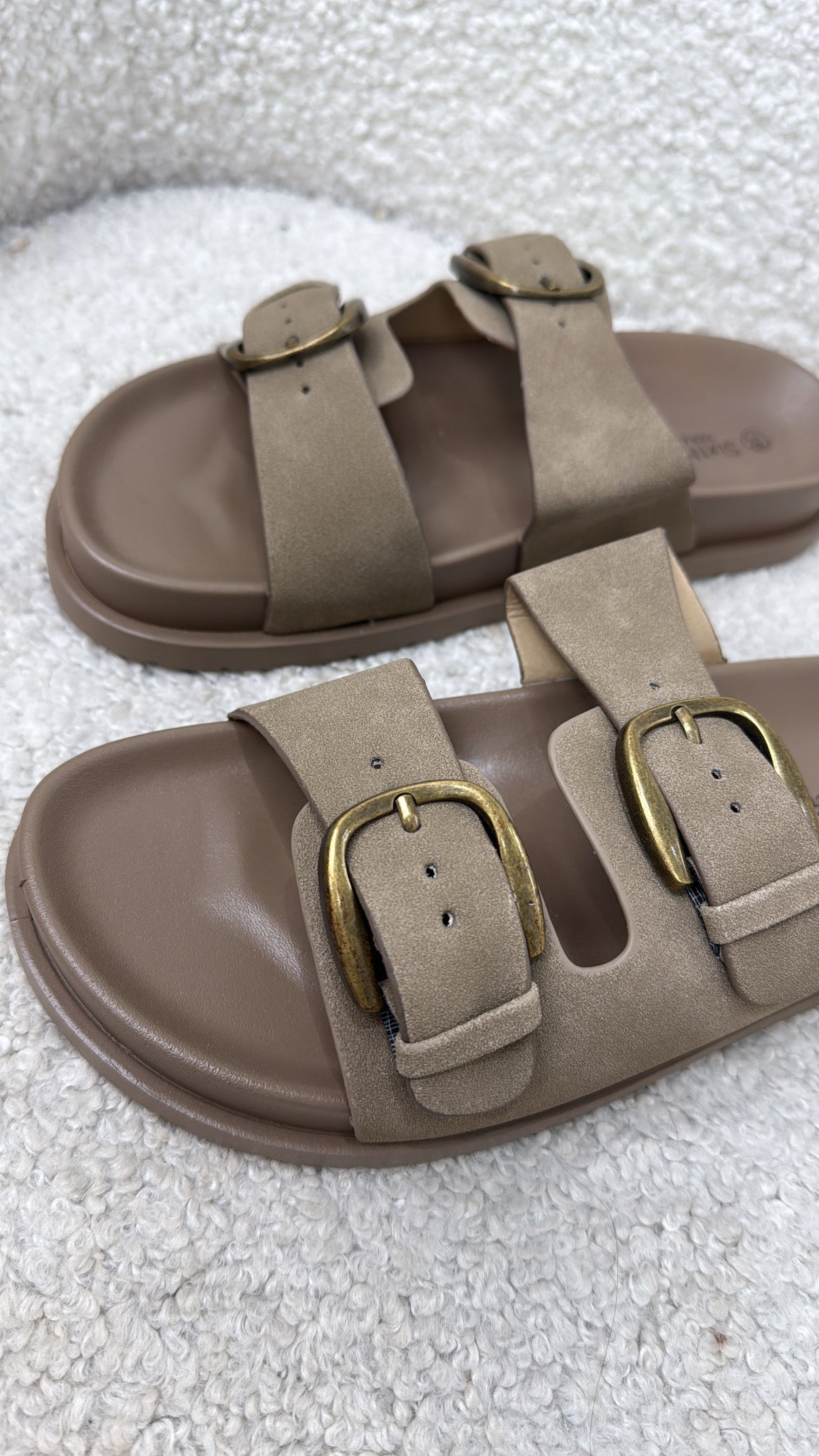 THEA taupe double strap sliders