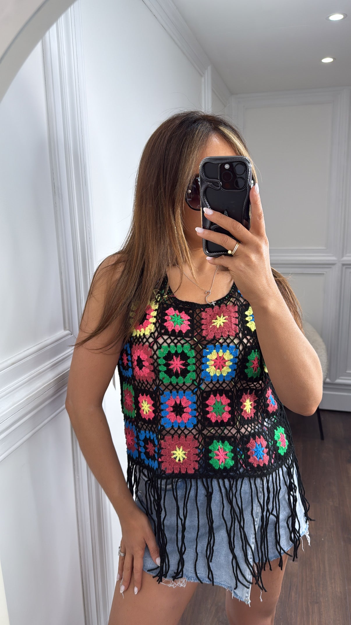 PENELOPE black crochet detail vest top