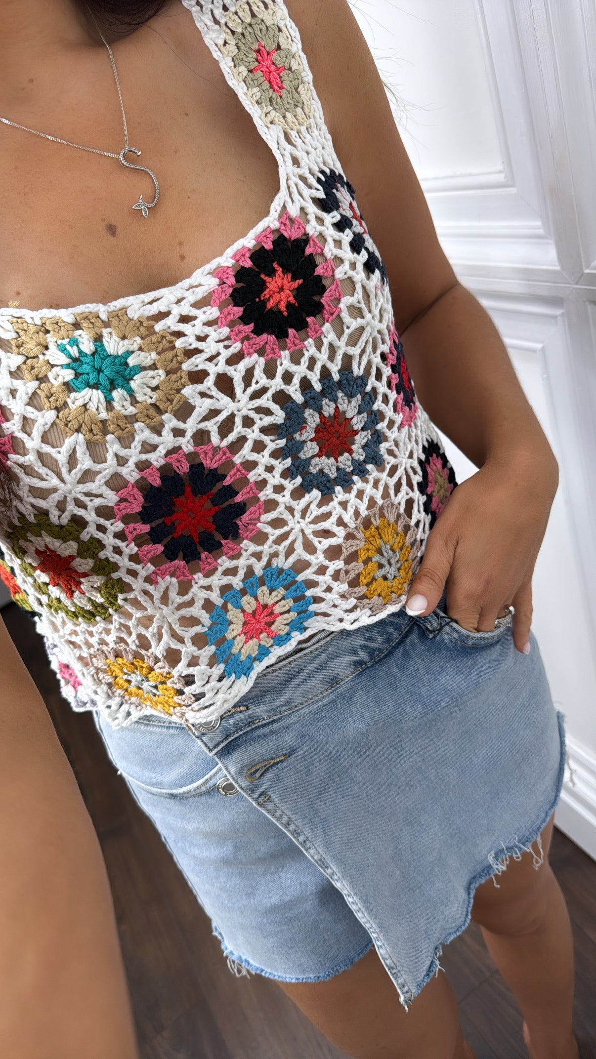 MARNI white crochet cropped top