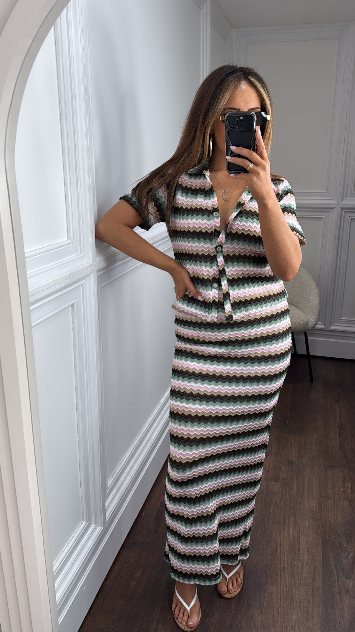 FREYA green zigzag maxi skirt co-ord