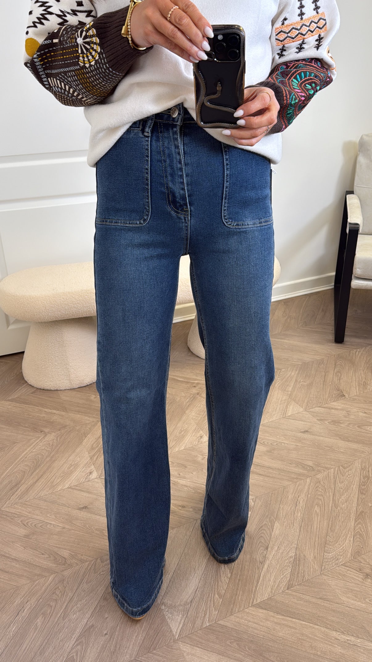 KEISHA dark blue wide leg denim jeans