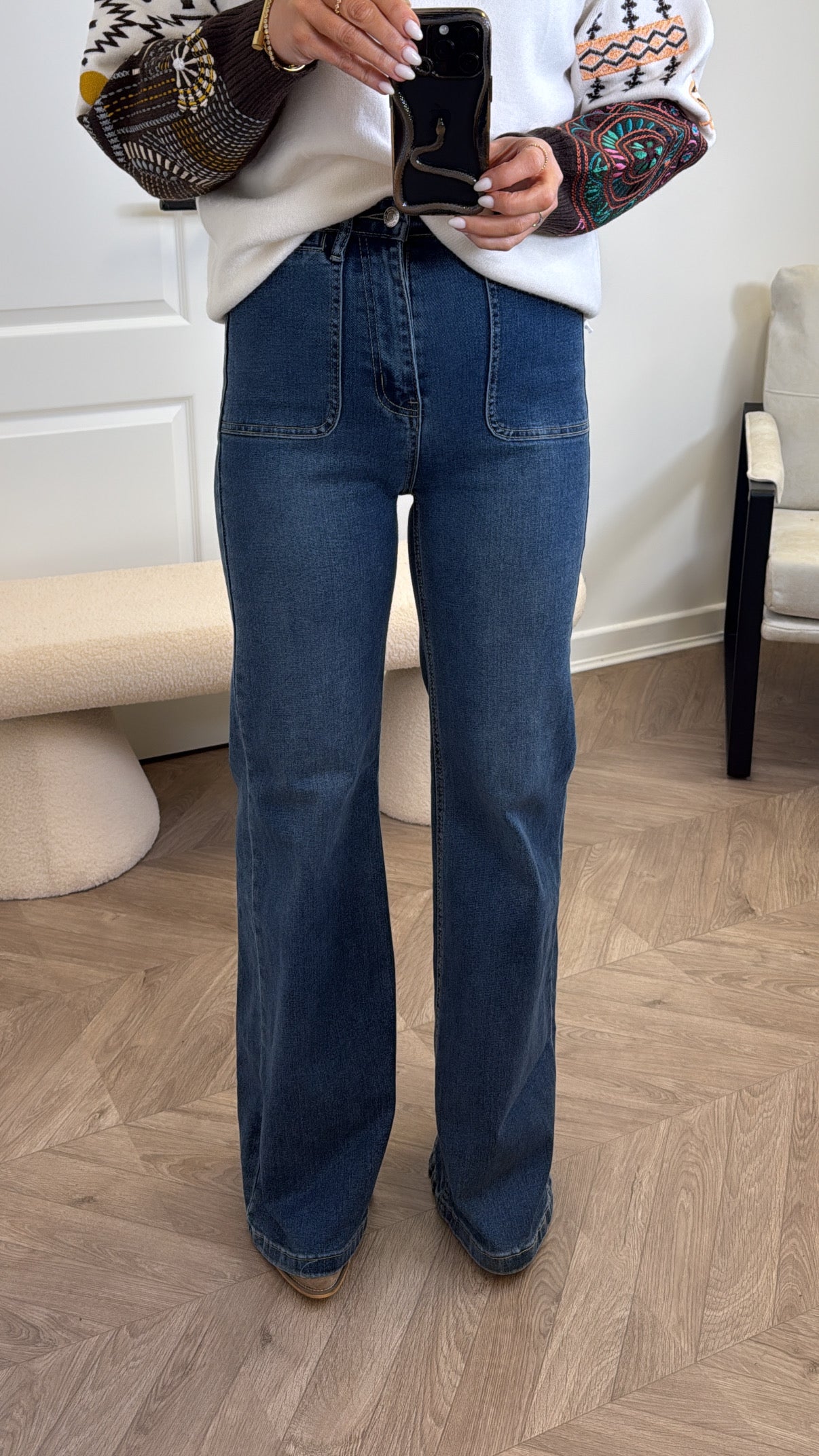 KEISHA dark blue wide leg denim jeans