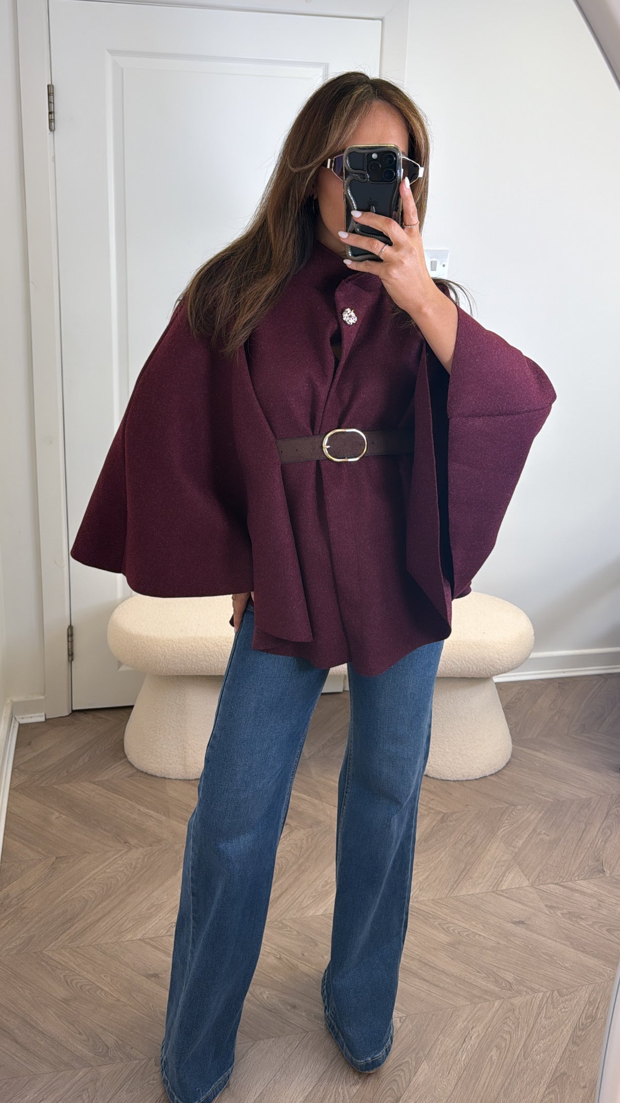 ALEXANDRA burgundy belted cape jacket