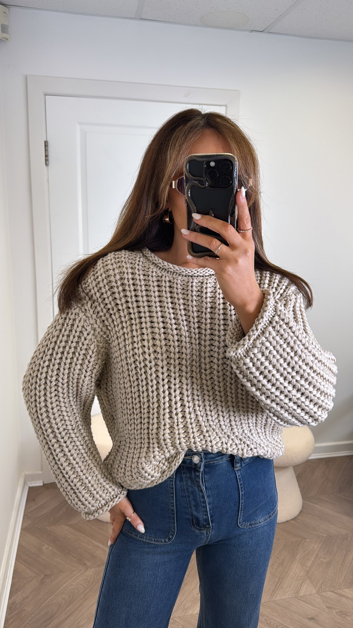 DARBY beige chunky knit jumper with sequin accents
