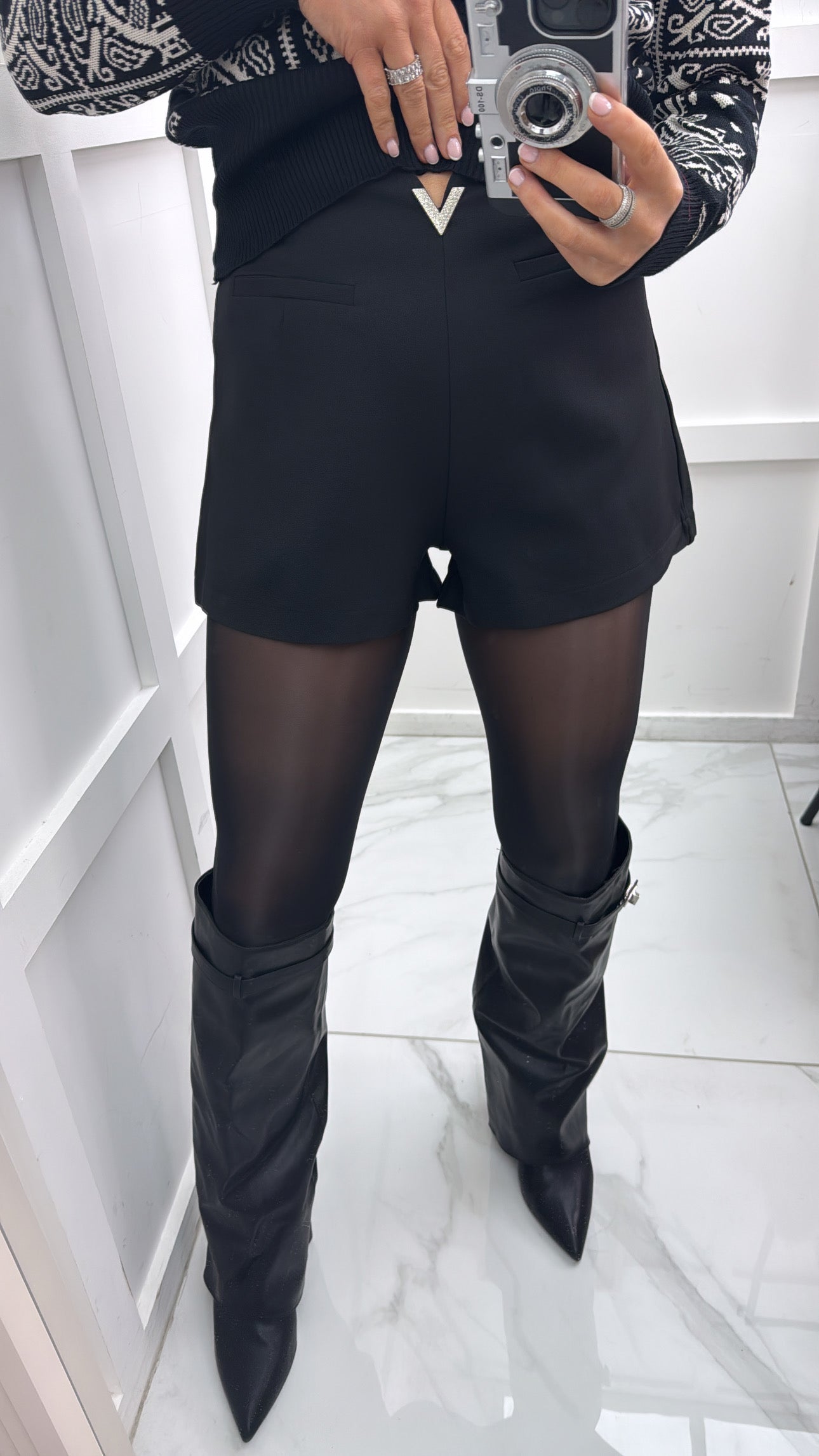 PETRA black tailored shorts with logo detail