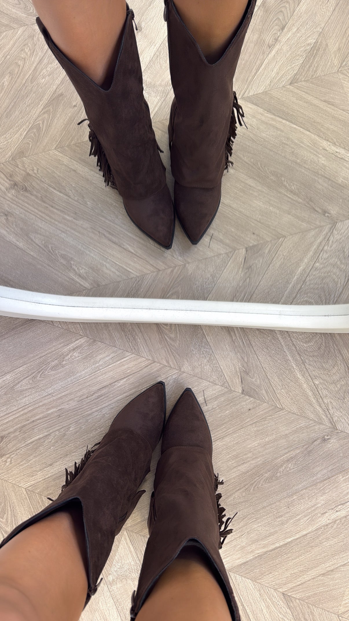 JESSICA brown faux suede tassel cow boy boots