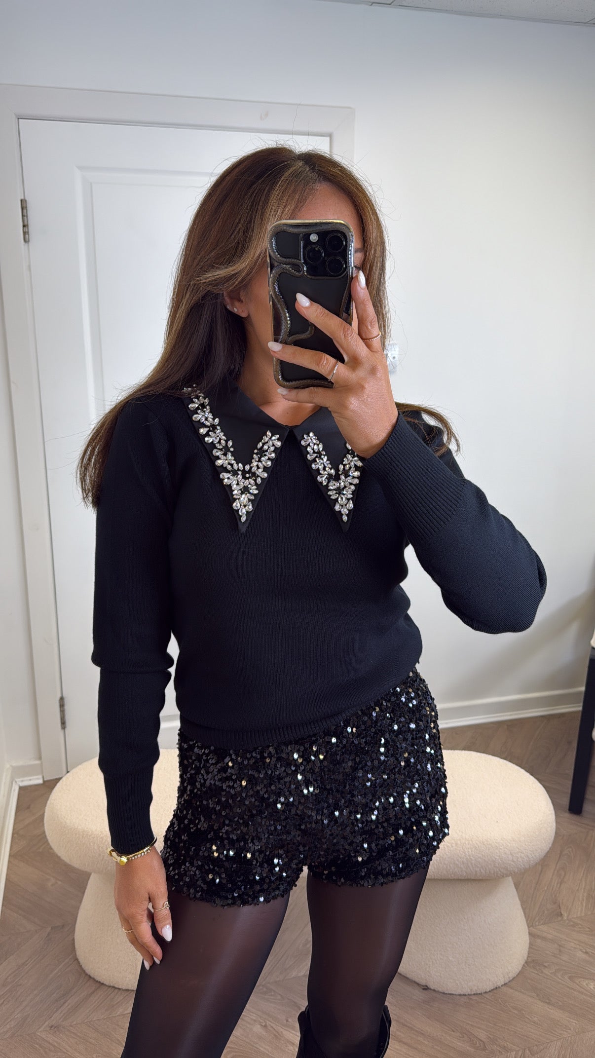 CHLOE black jumper with jewel detail collar