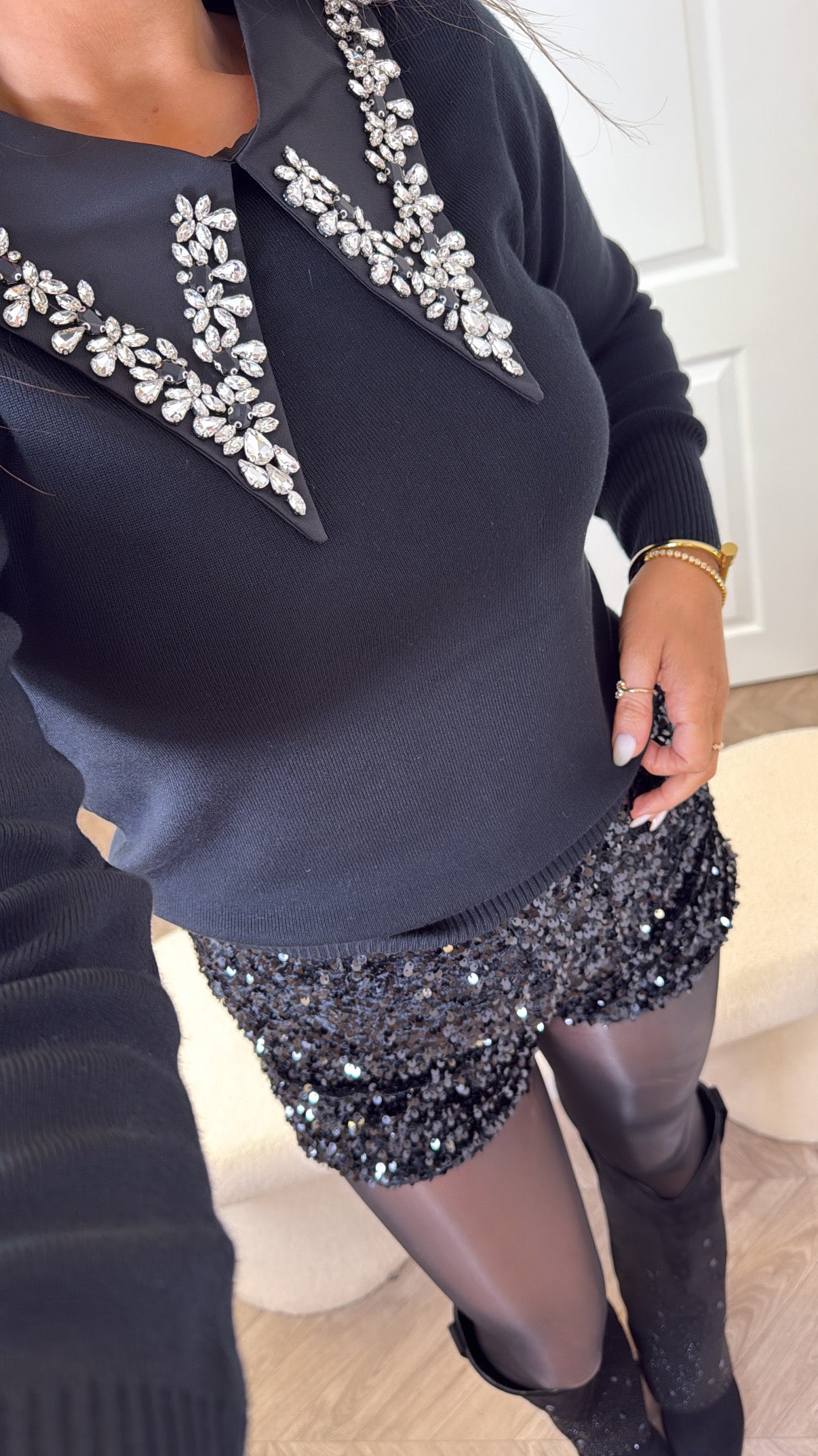 CHLOE black jumper with jewel detail collar