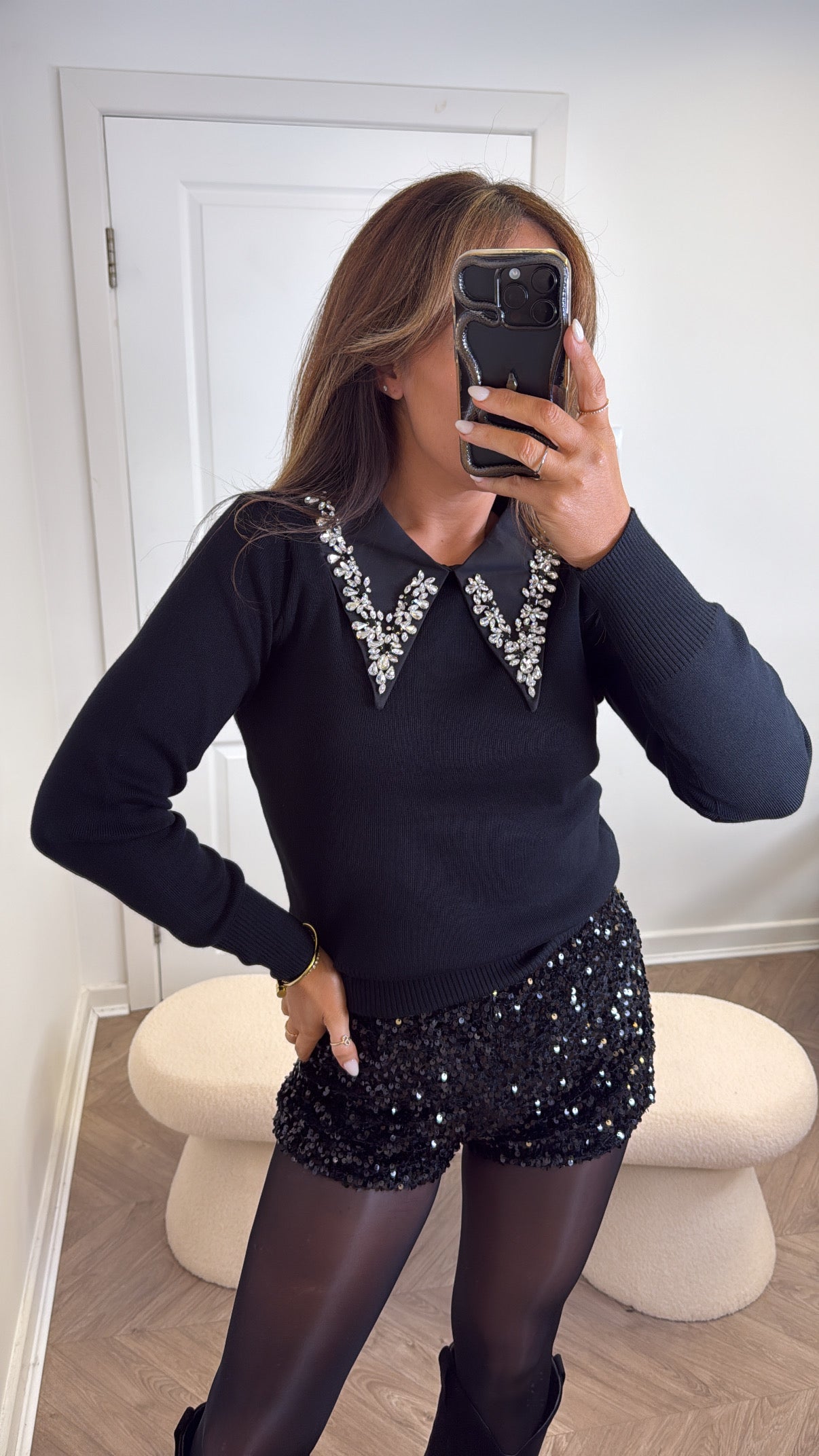 CHLOE black jumper with jewel detail collar