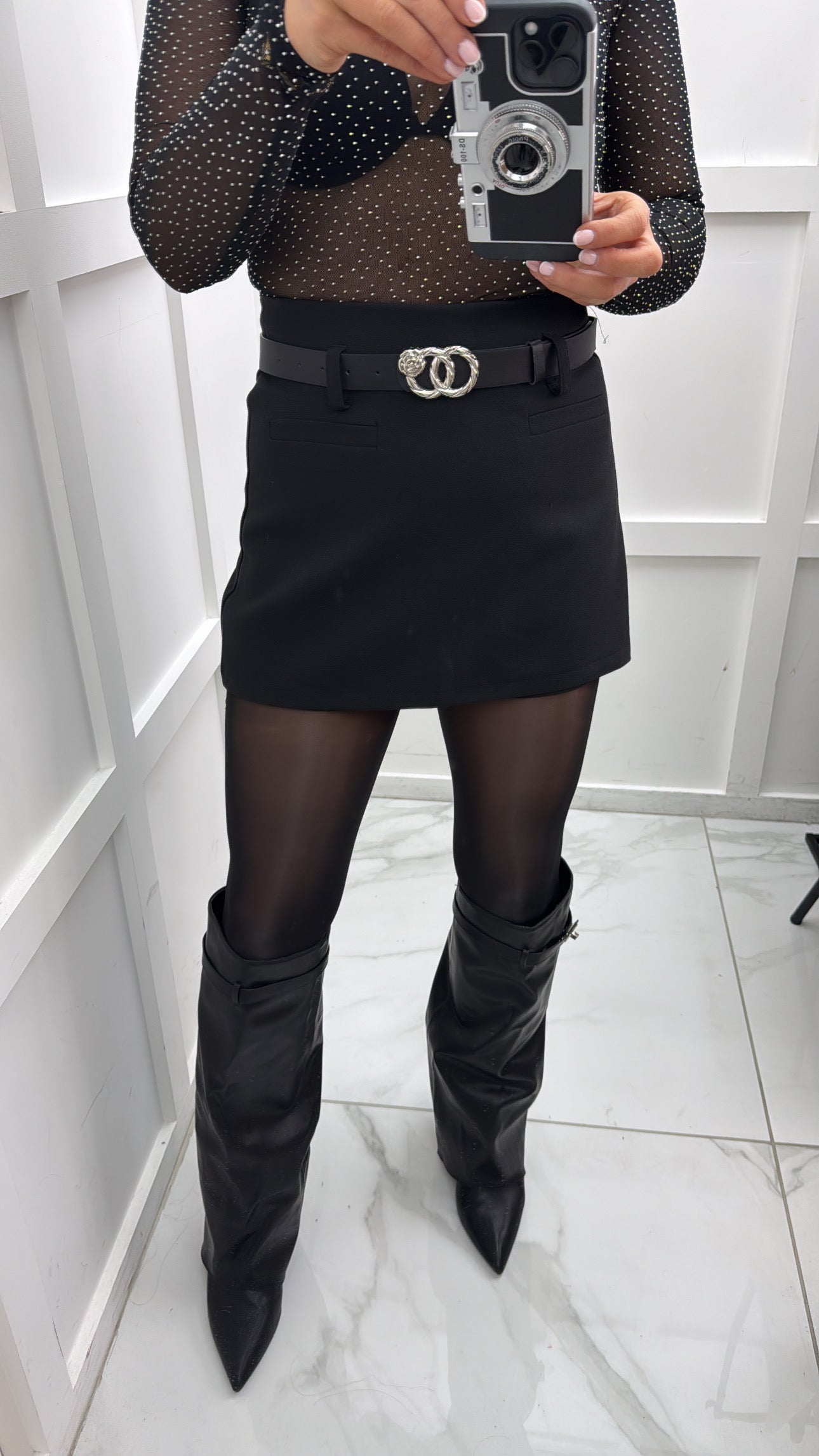 PORTIA black tailored skort with belt
