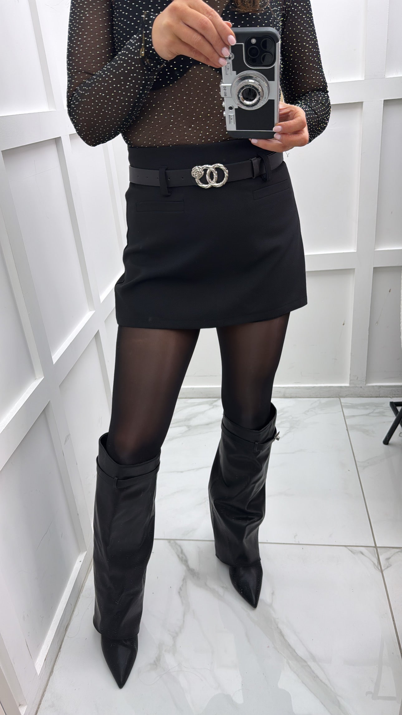PORTIA black tailored skort with belt