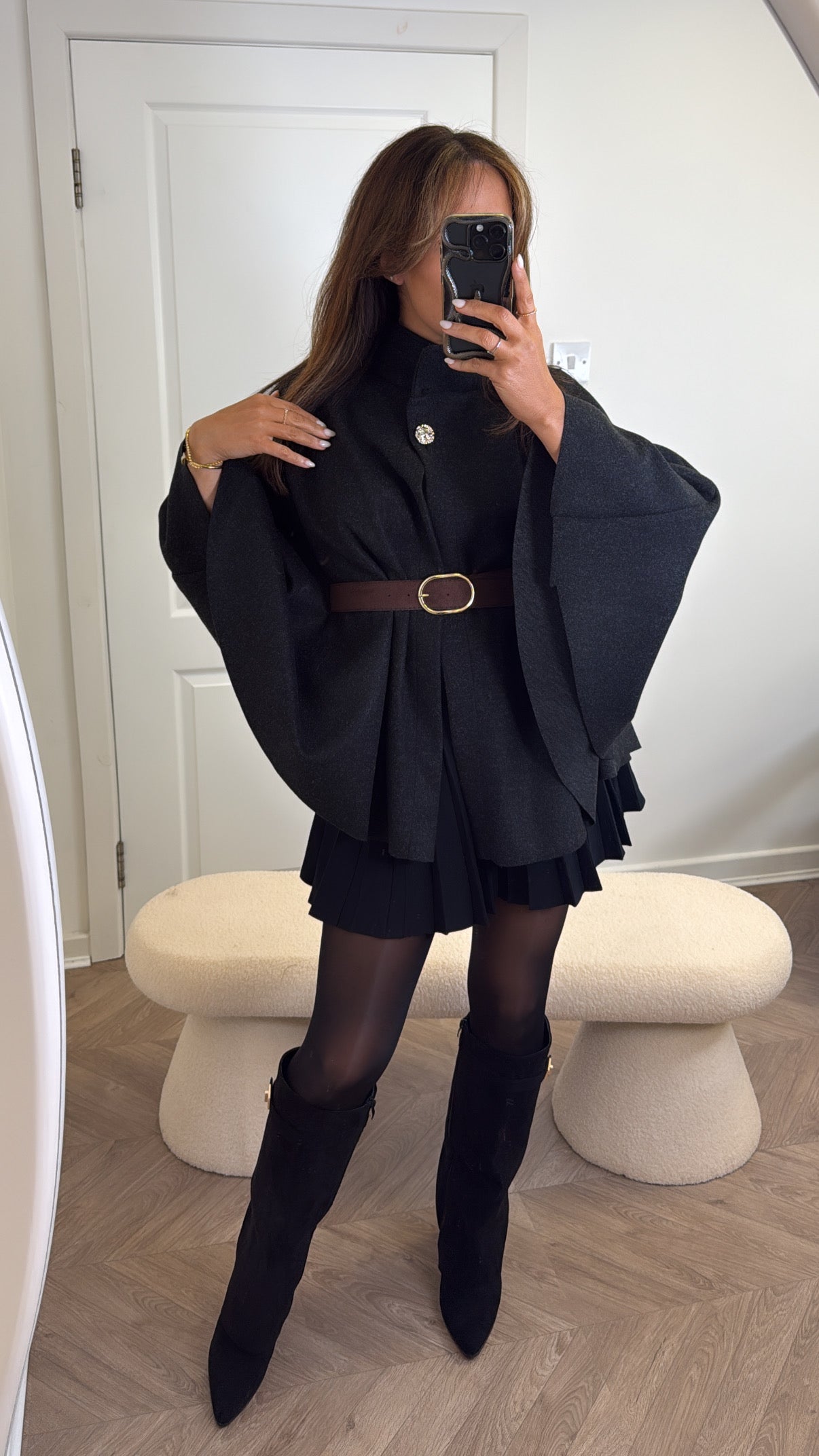 ALEXANDRA black belted cape jacket