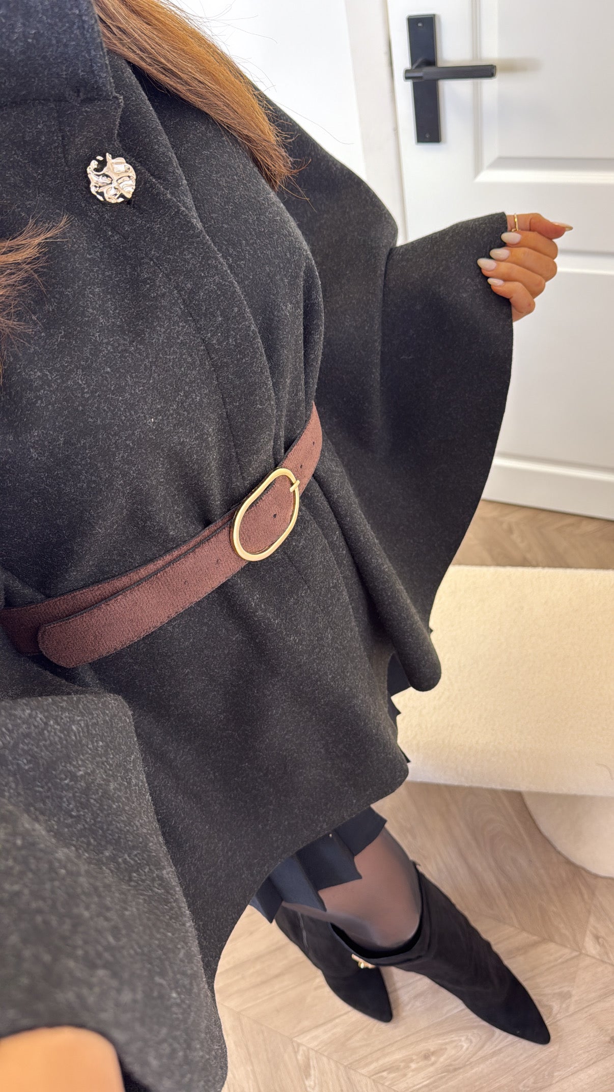 ALEXANDRA black belted cape jacket