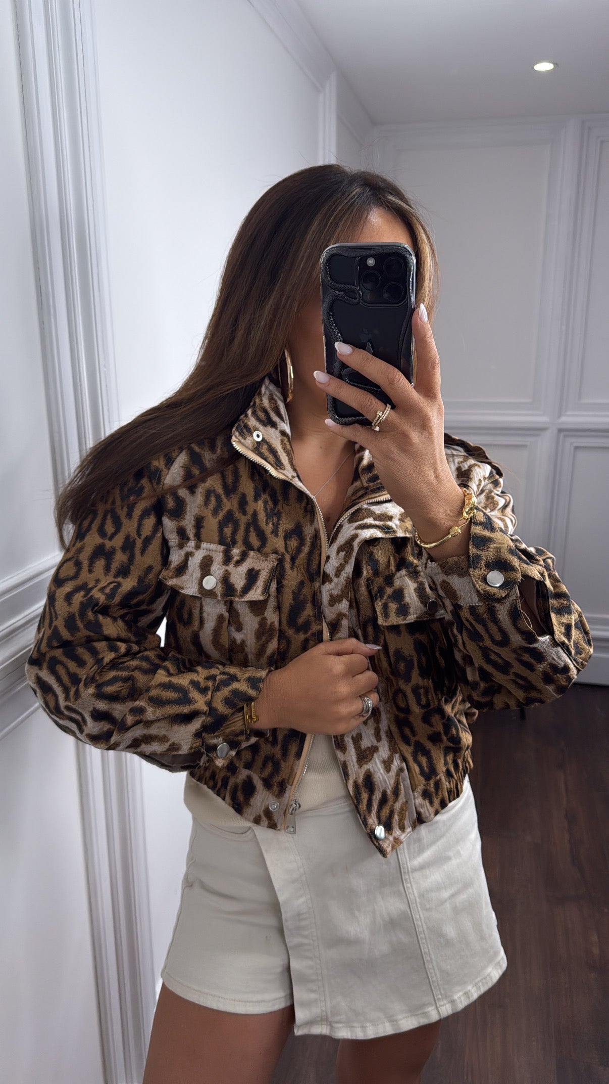 ESME brown leopard cropped bomber