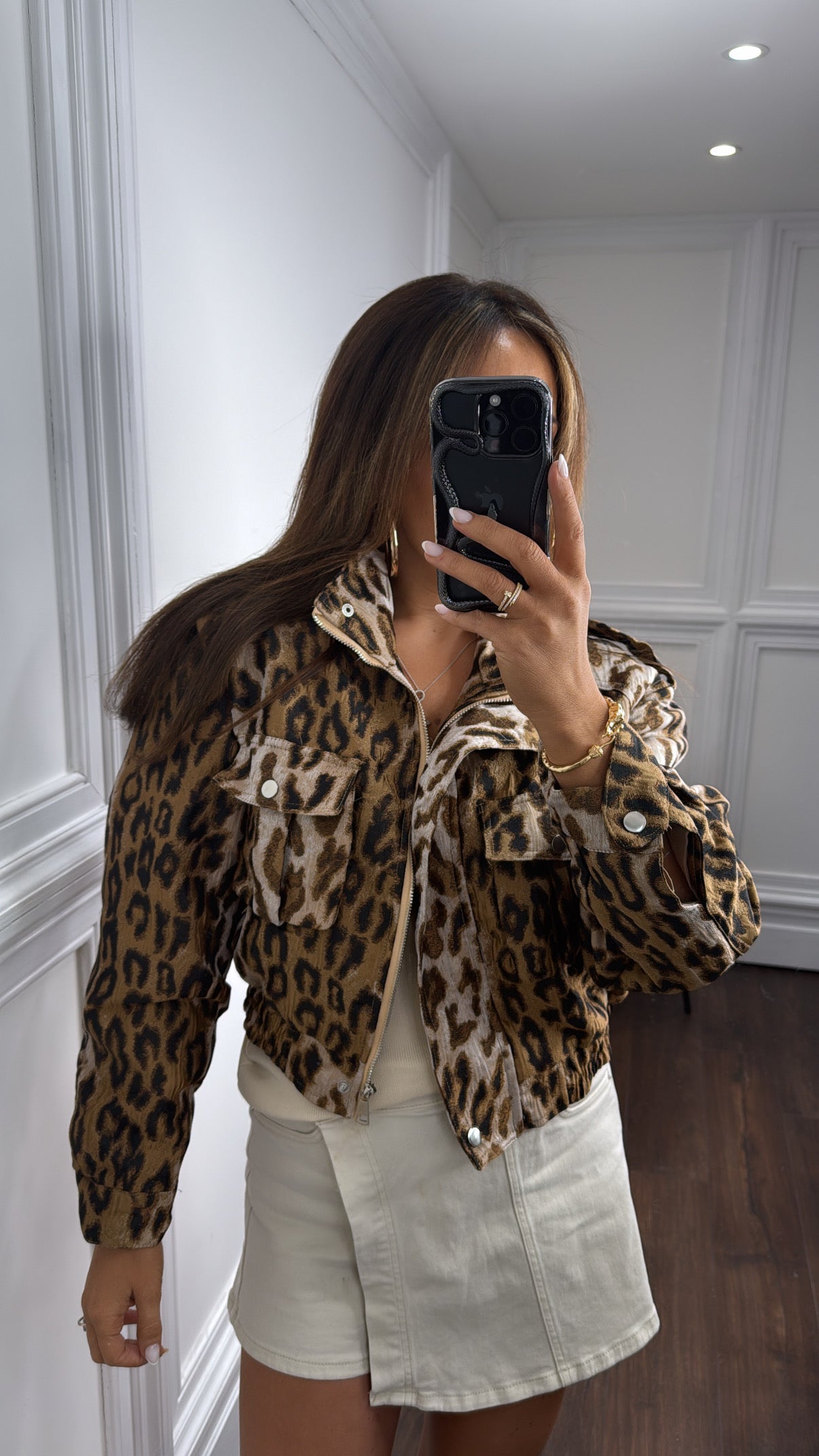 ESME brown leopard cropped bomber