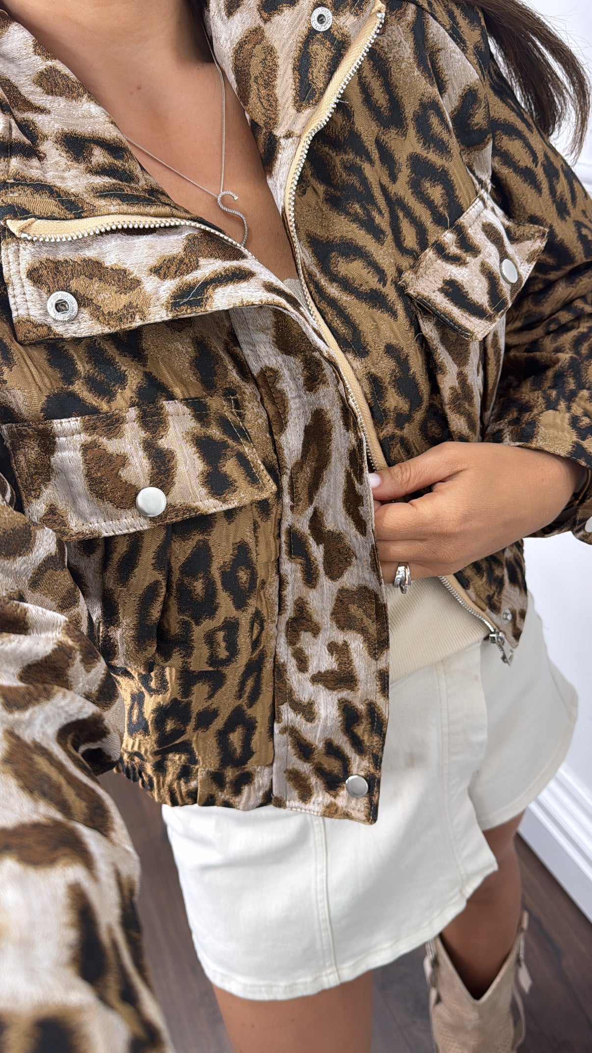 ESME brown leopard cropped bomber