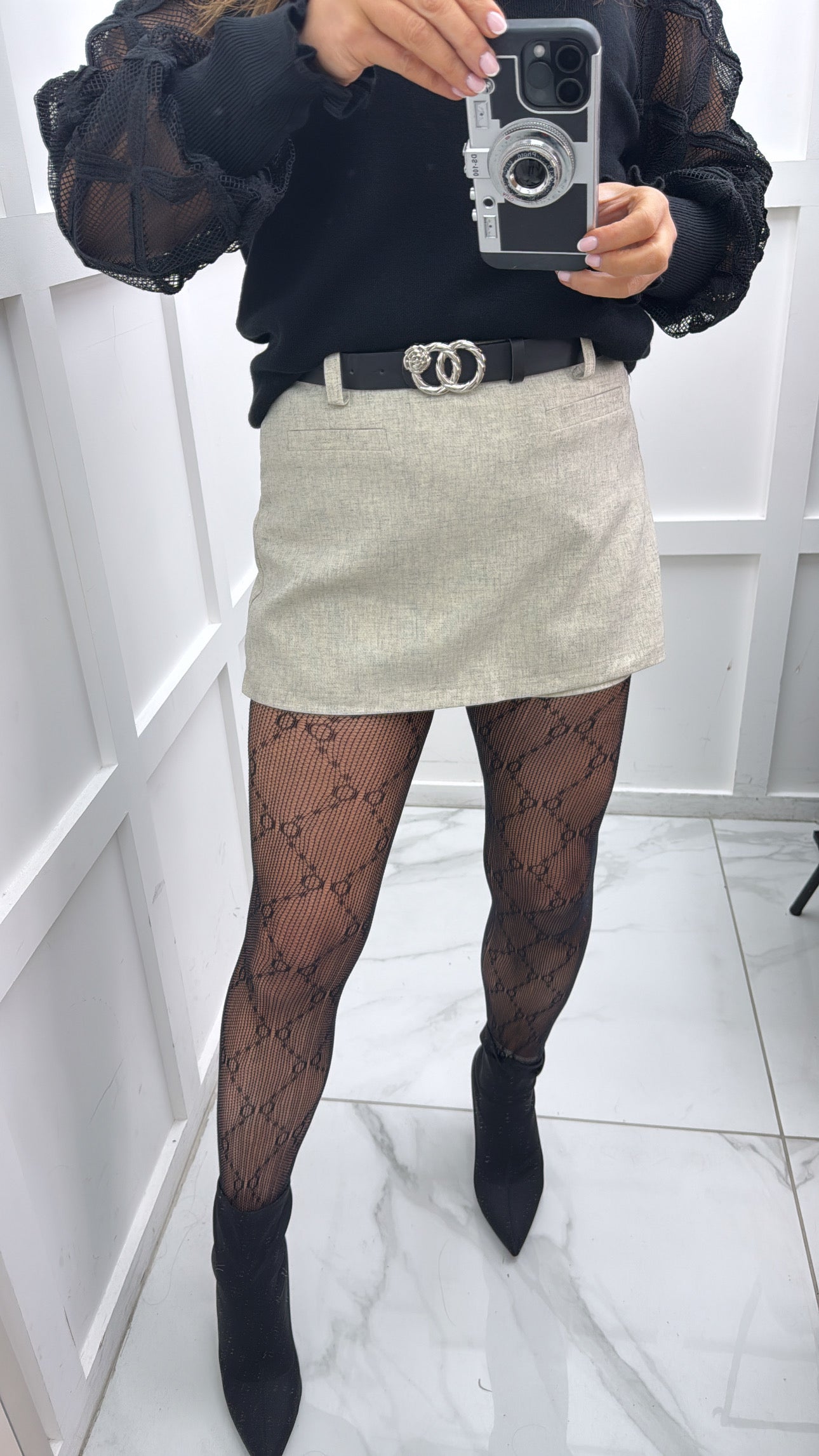 PORTIA stone tailored skort with belt