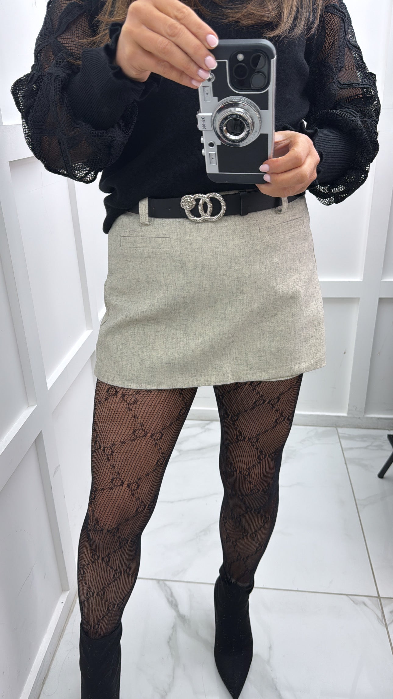 PORTIA stone tailored skort with belt