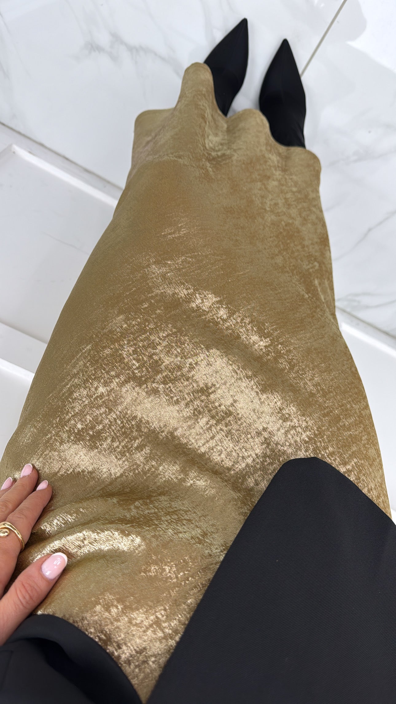 SIA gold metallic slip midi skirt