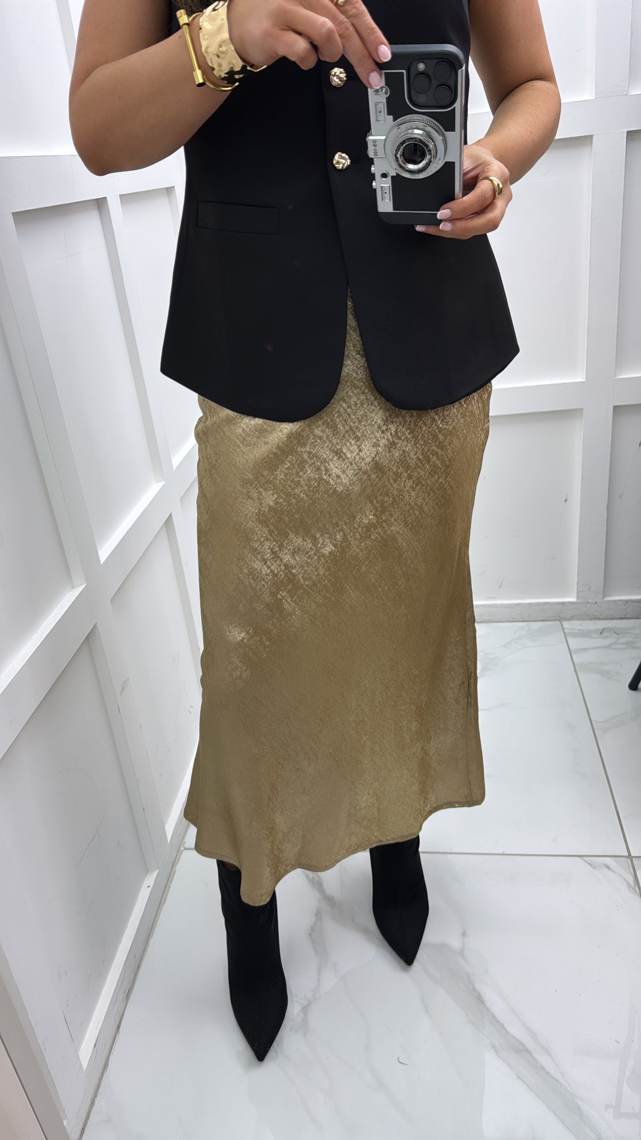 SIA gold metallic slip midi skirt
