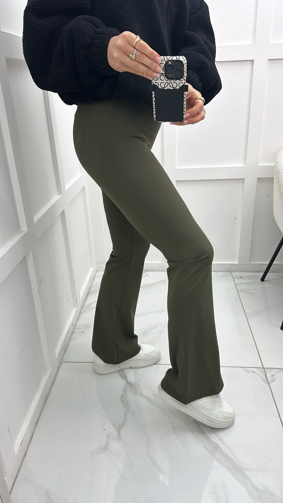 MILLIE olive green flared gym leggings