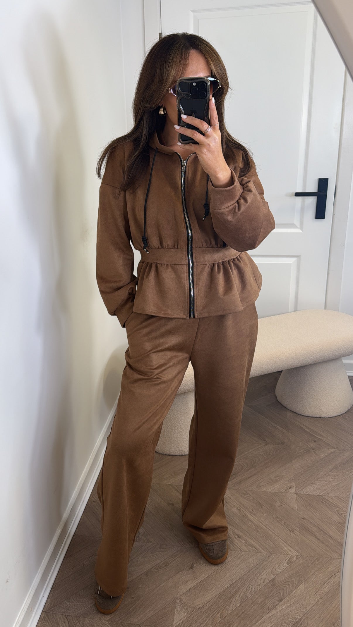THEA camel faux suede peplum hoody co-ord
