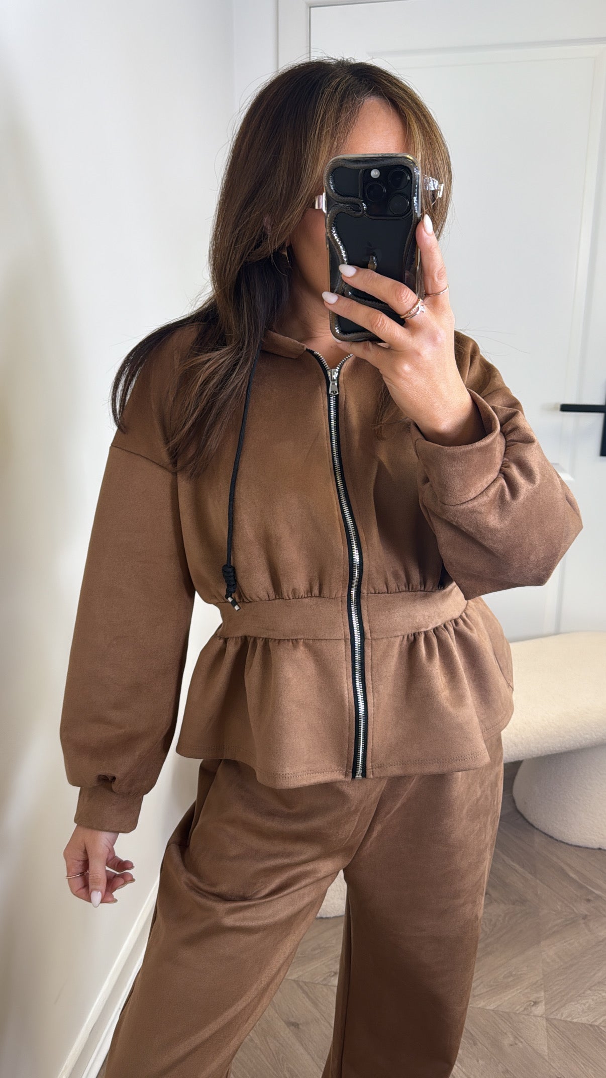 THEA camel faux suede peplum hoody co-ord