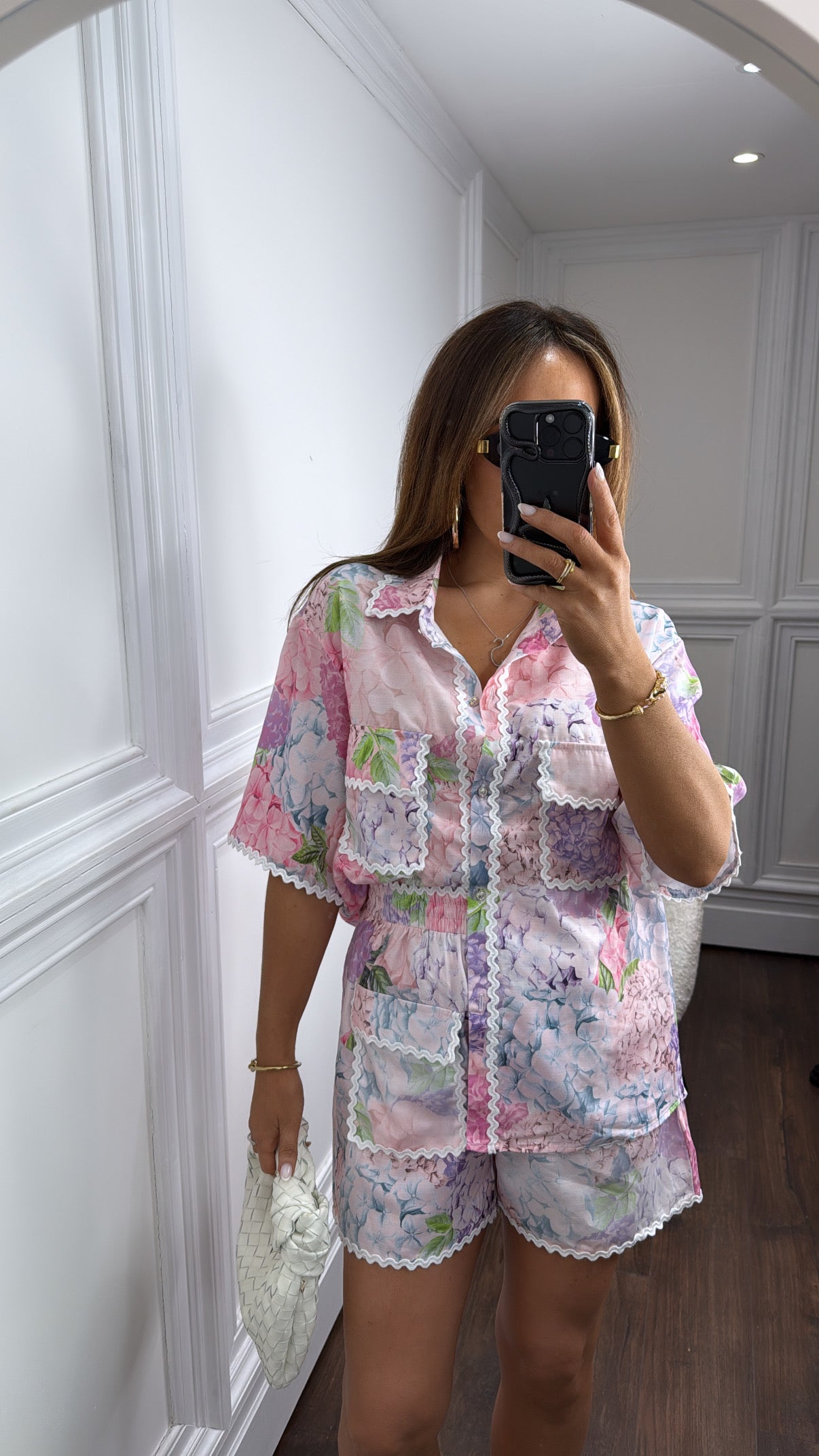 PORTIA pink floral shirt and shorts co-ord