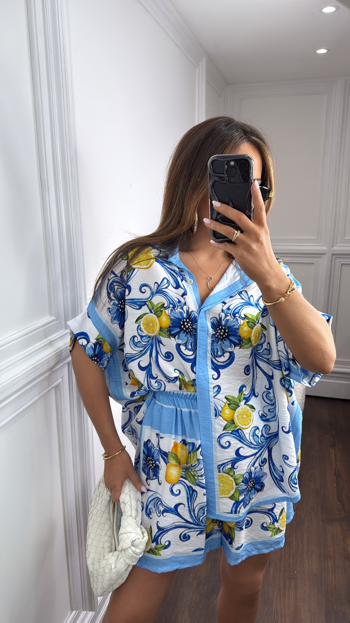 CICILY blue lemon print top and shorts co-ord