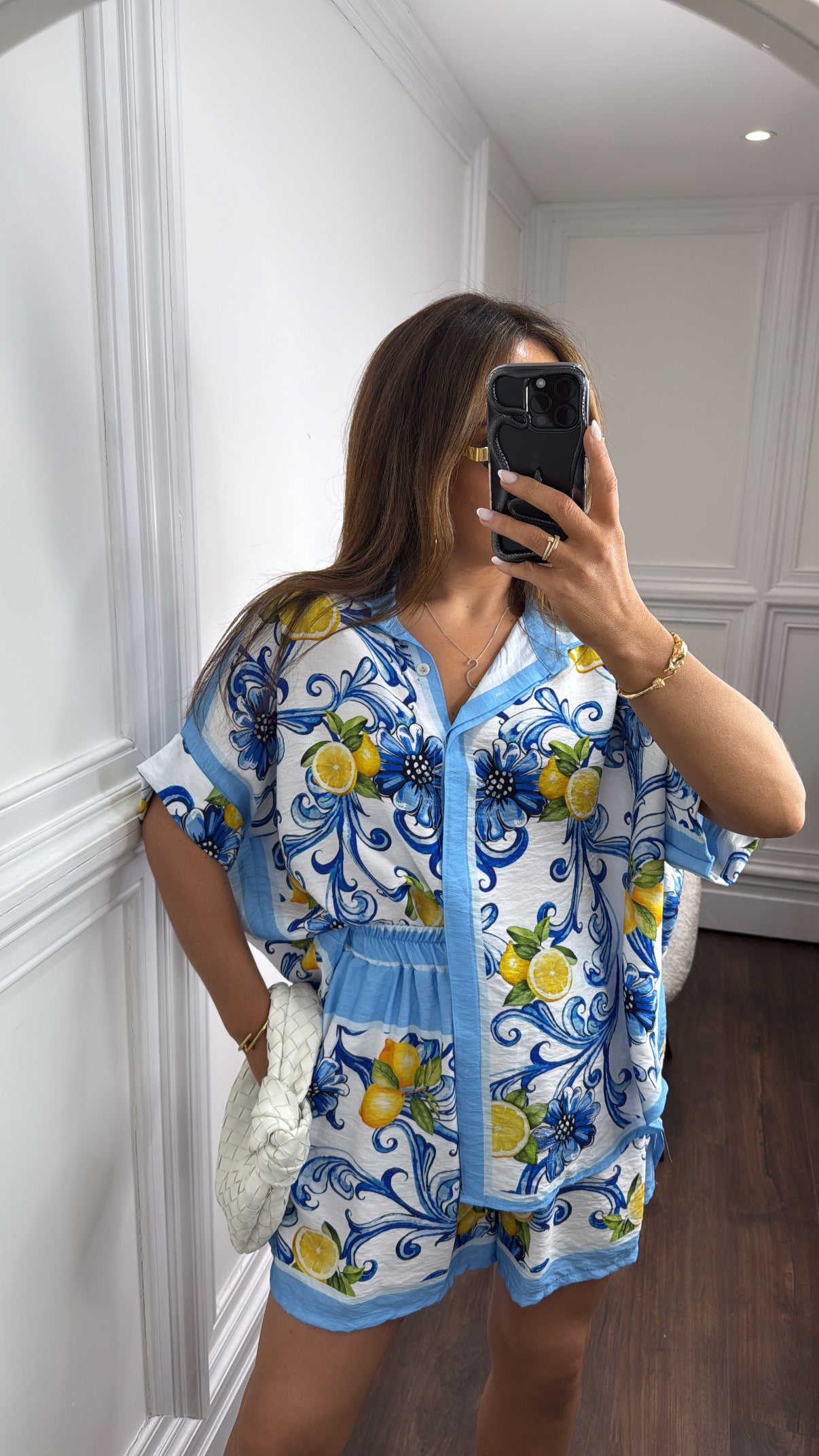 CICILY blue lemon print top and shorts co-ord