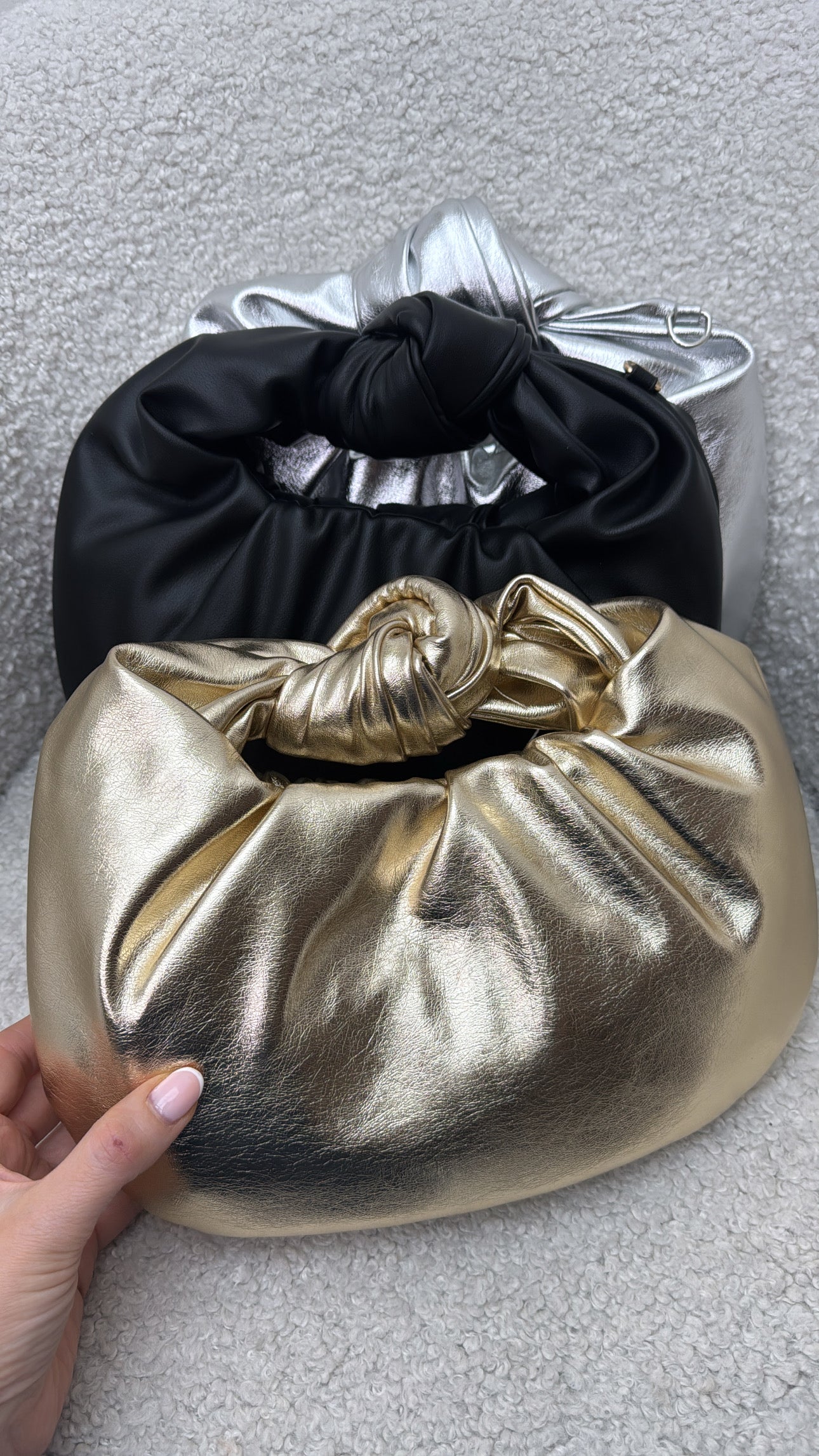 LEXI gold knot grab bag with cross body strap