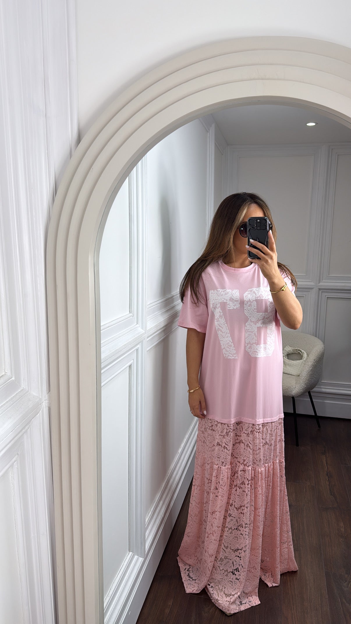 JESSIE pink 87 lace maxi dress