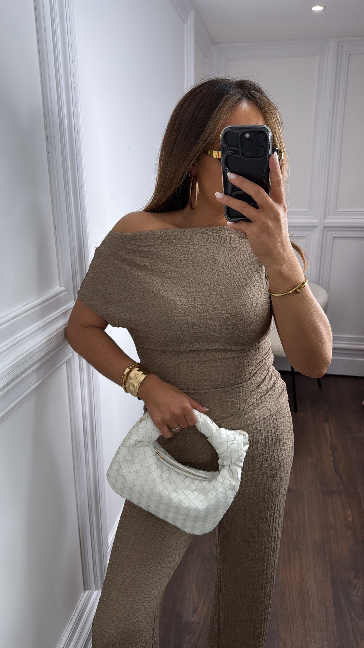TASHA mocha crepe top and trousers co-ord