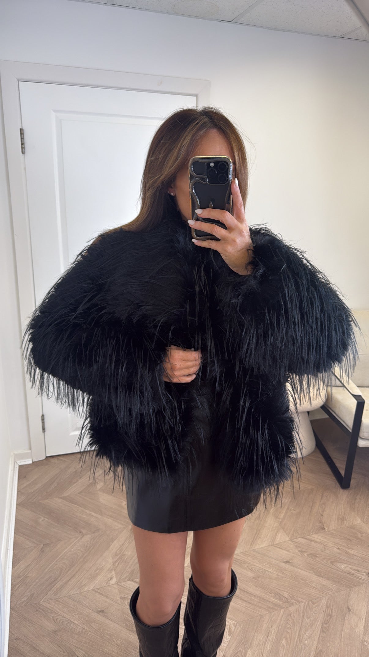 CARRIE black faux fur jacket