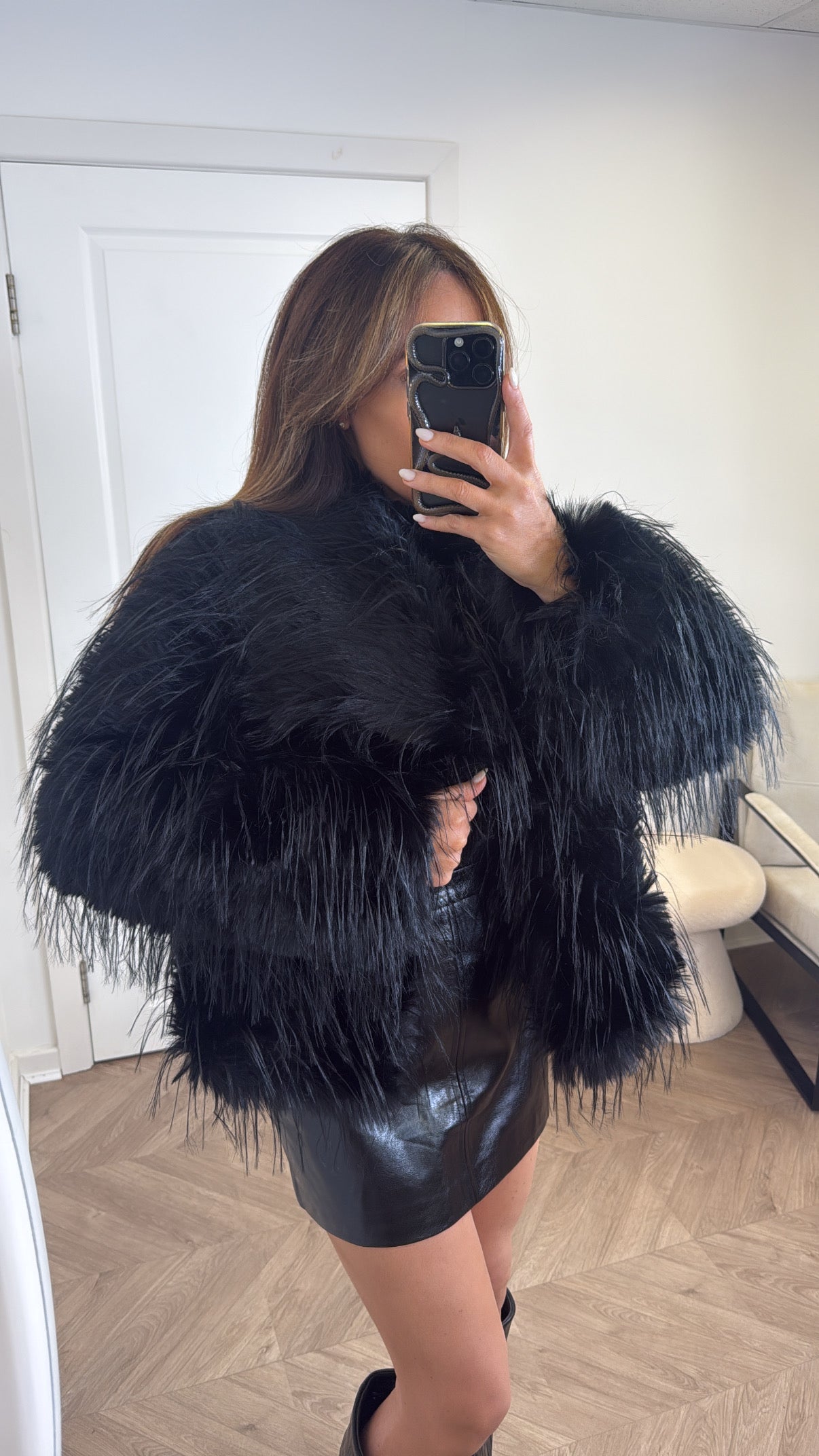 CARRIE black faux fur jacket