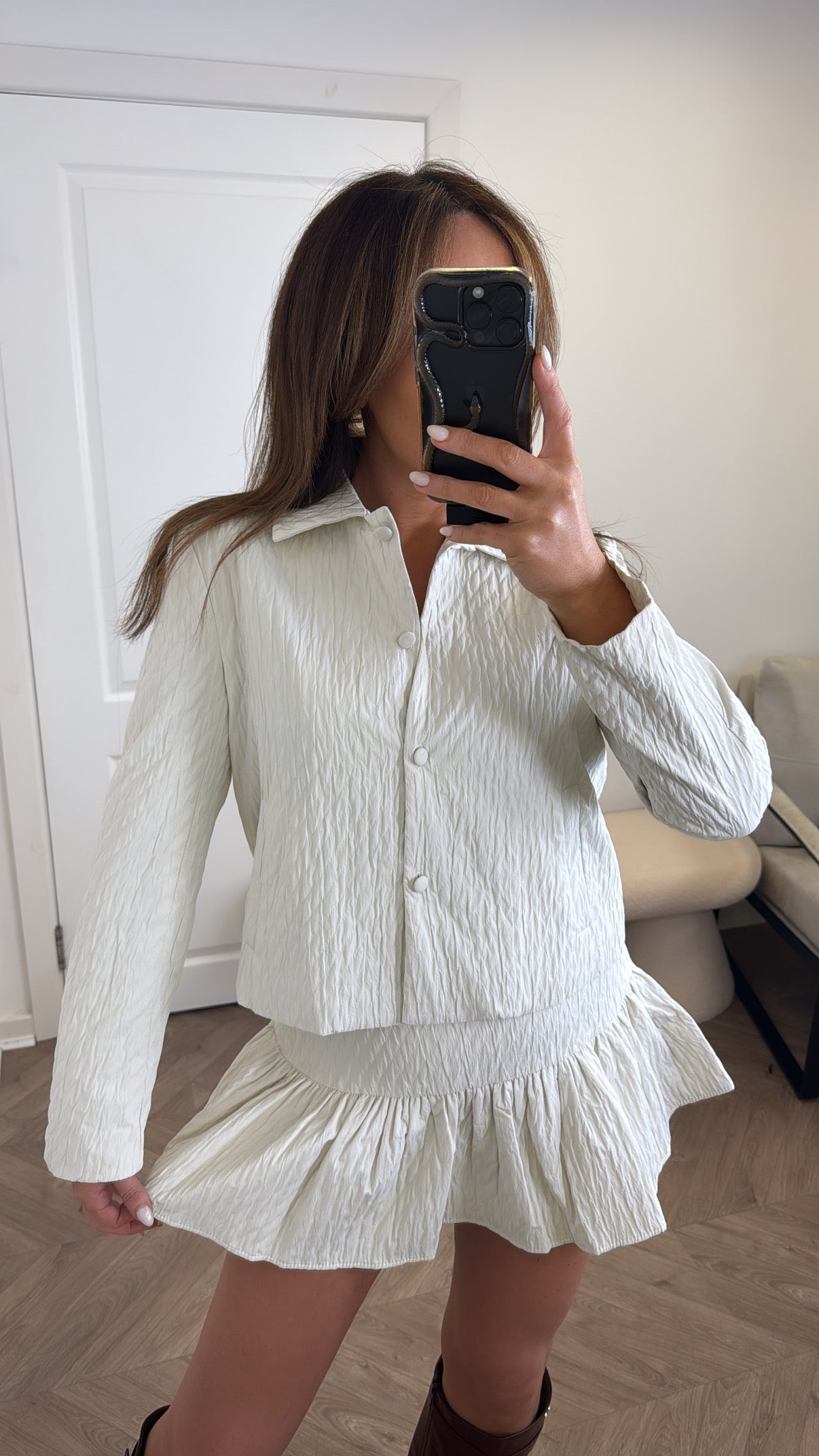 GEORGIA cream crinkle jacket and skirt co-ord
