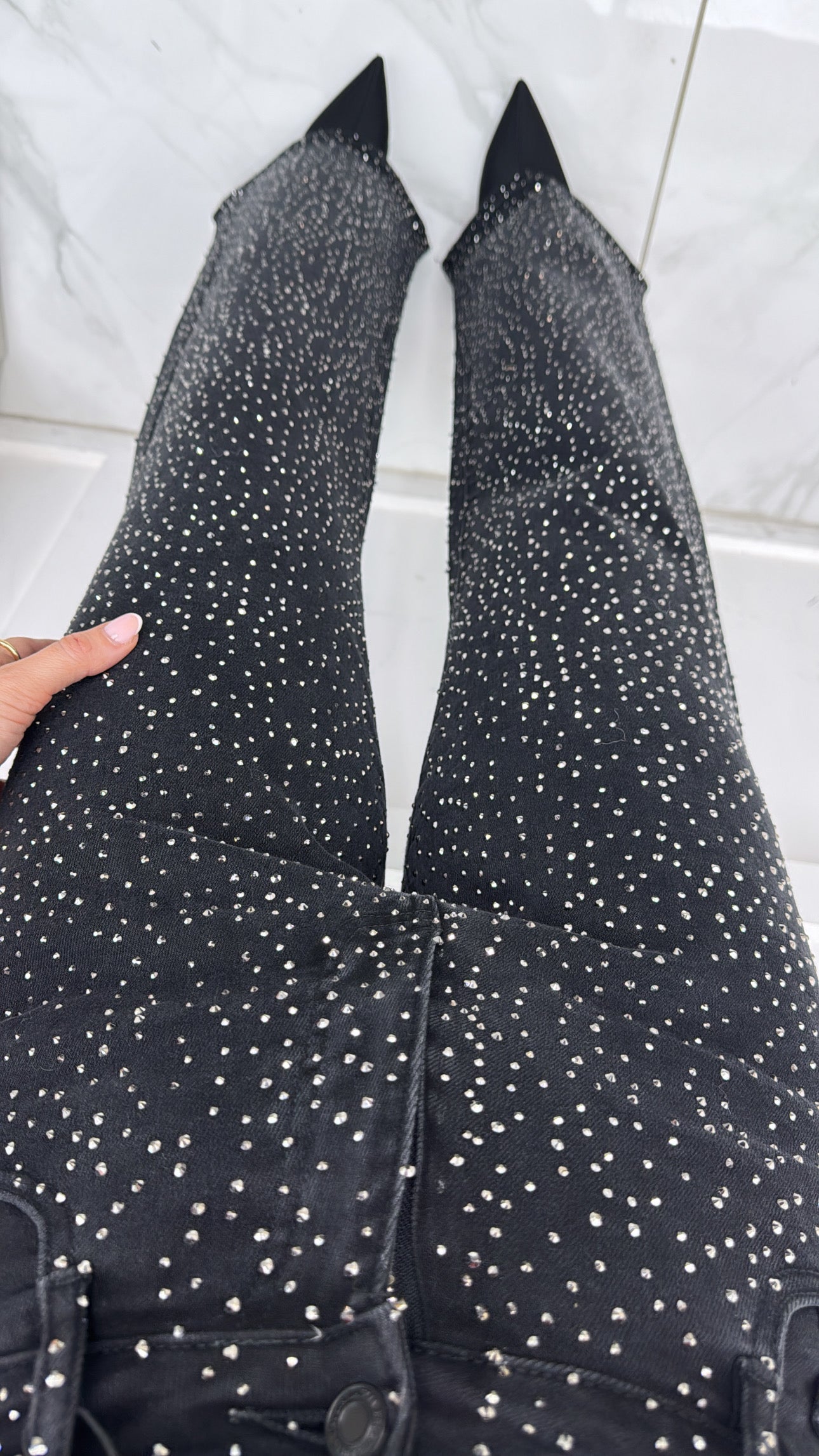 NATALIA black embellished wide leg jeans