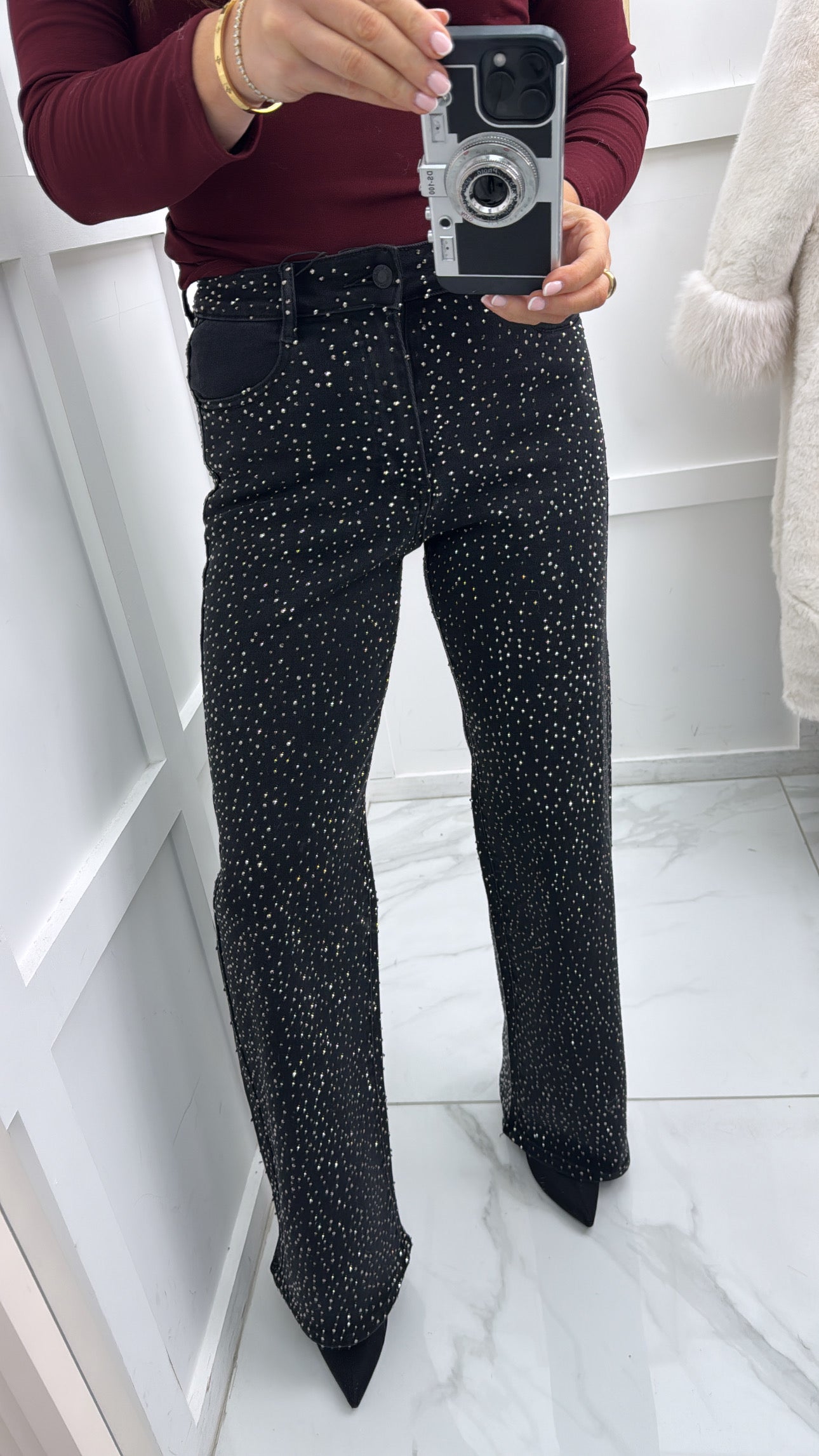 NATALIA black embellished wide leg jeans
