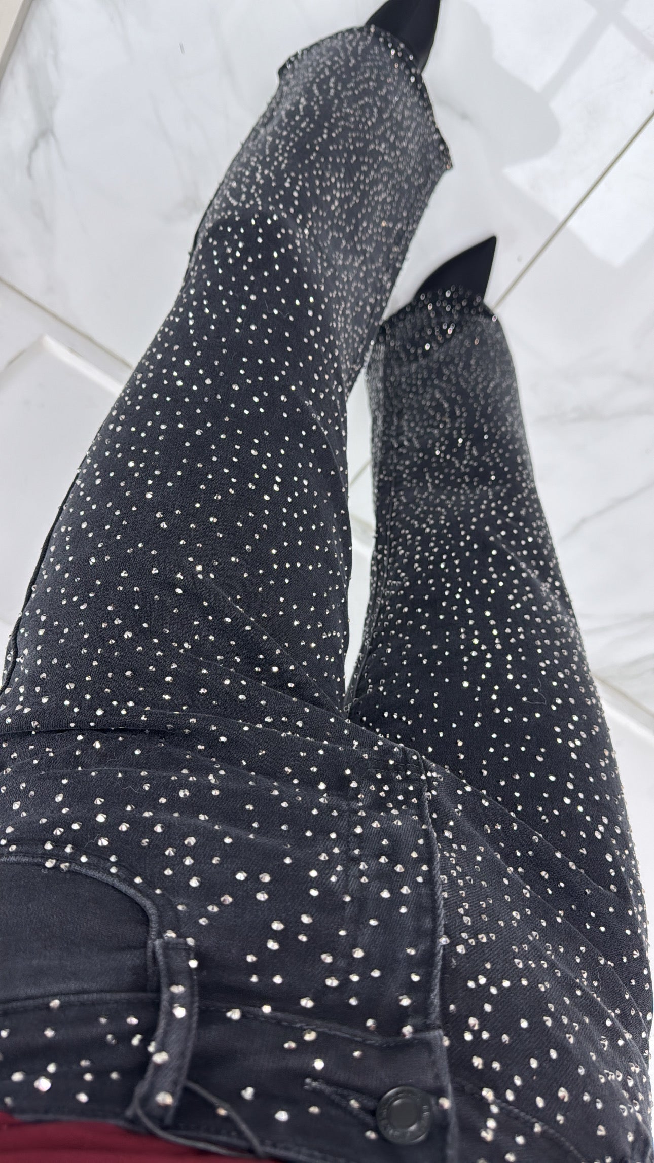 NATALIA black embellished wide leg jeans