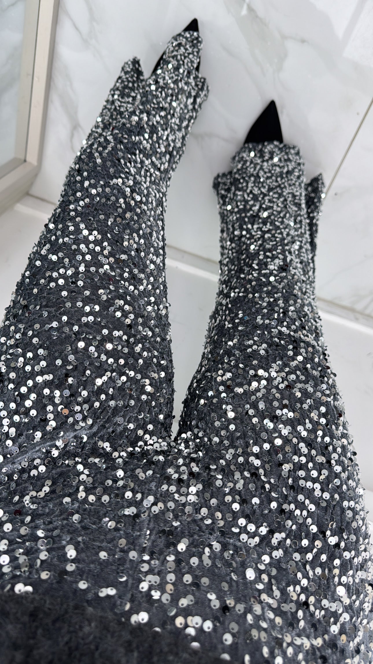 ASHLEE silver sequin velvet flares