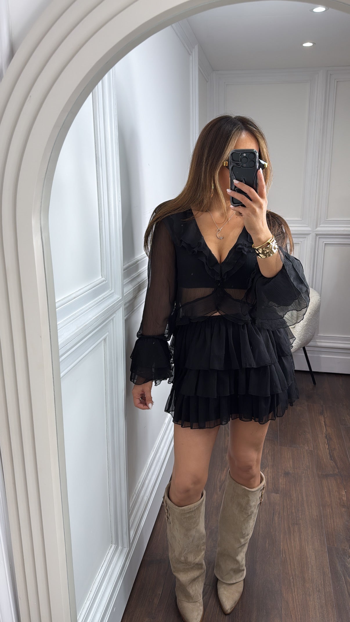 ANNIE black chiffon top and skirt co-ord